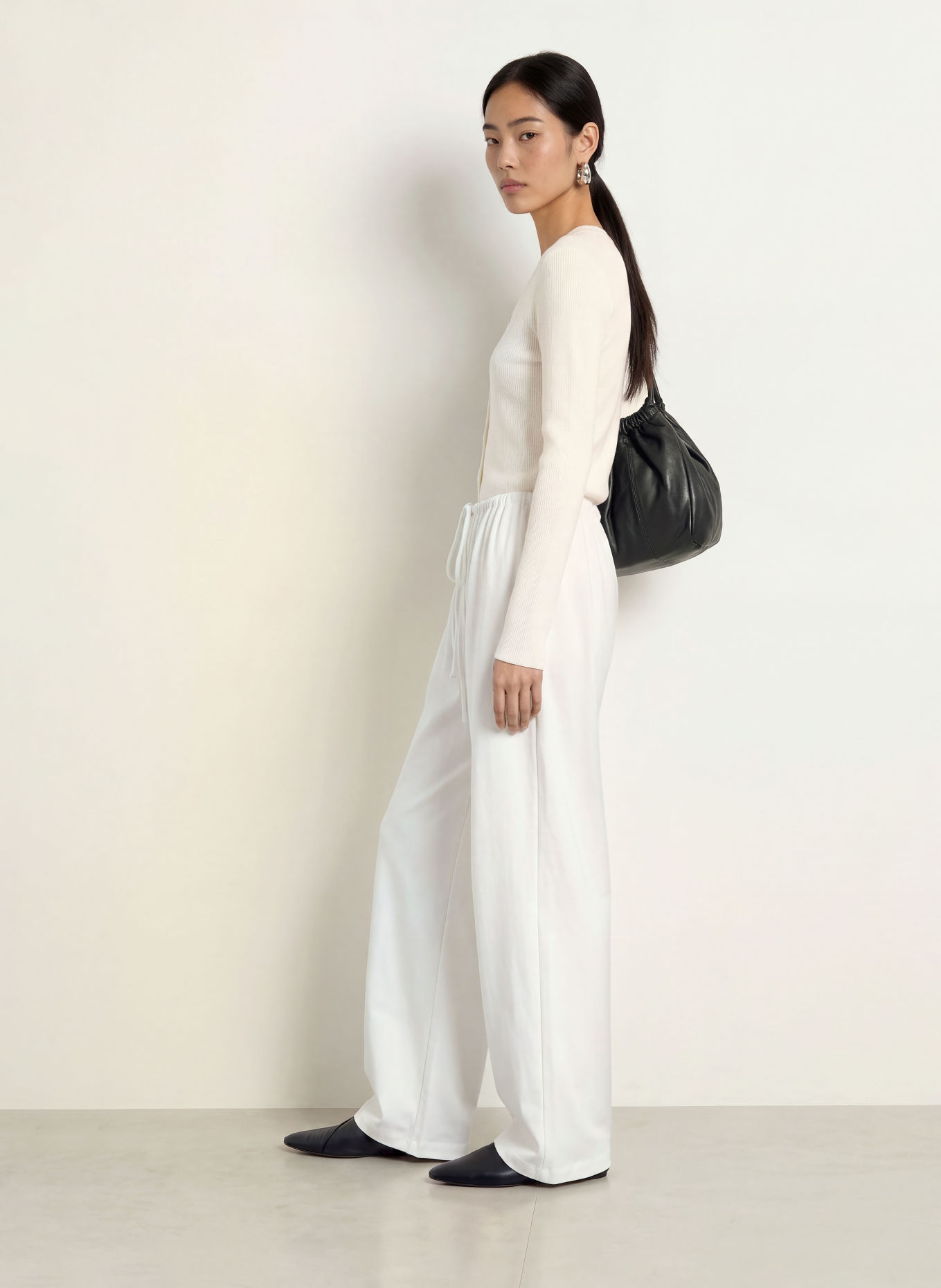 NINETY-9 MELLOW Jersey Trousers: WHITE