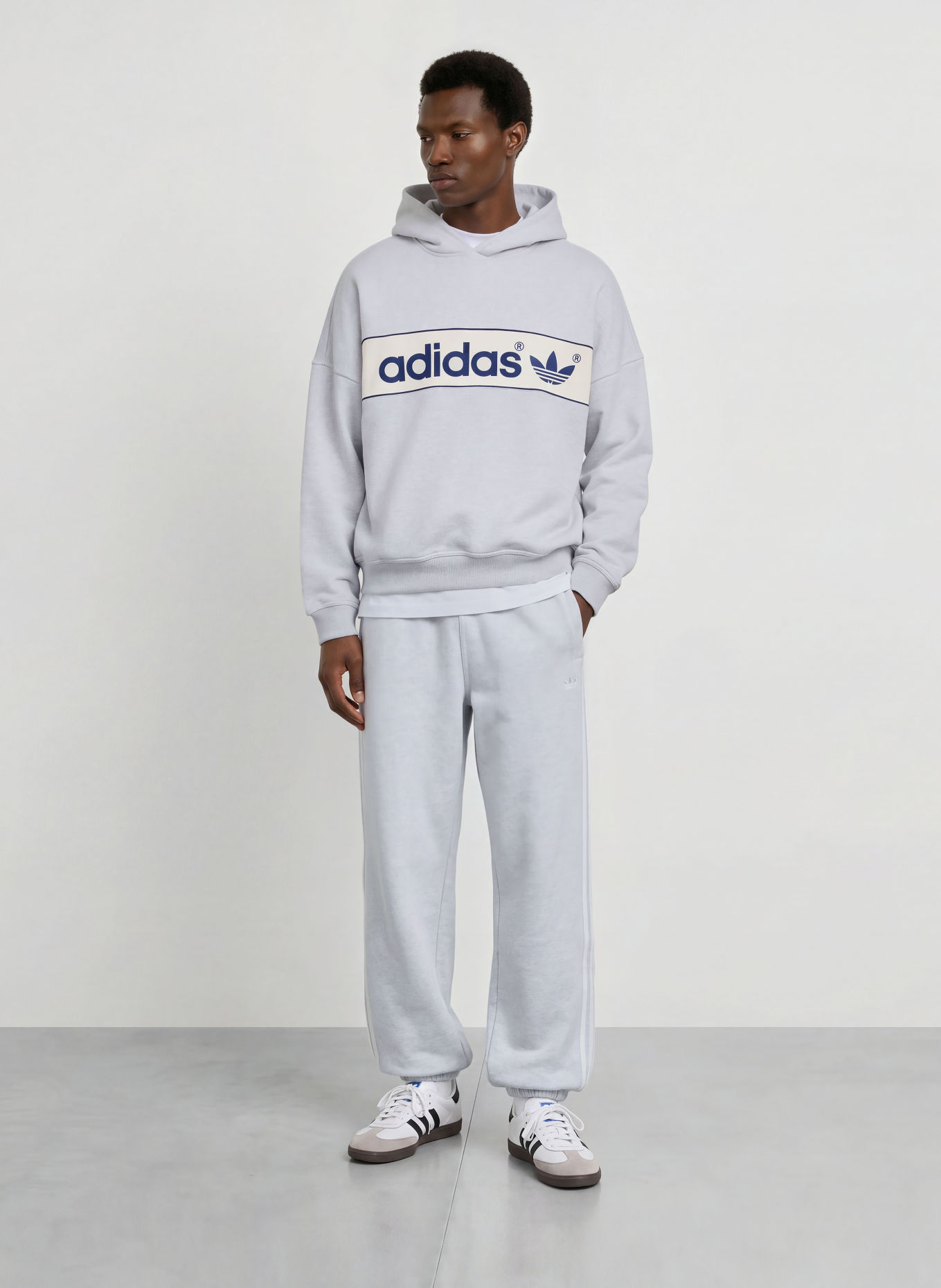 adidas Originals Sweatpants: LIGHT GRAY / WHITE