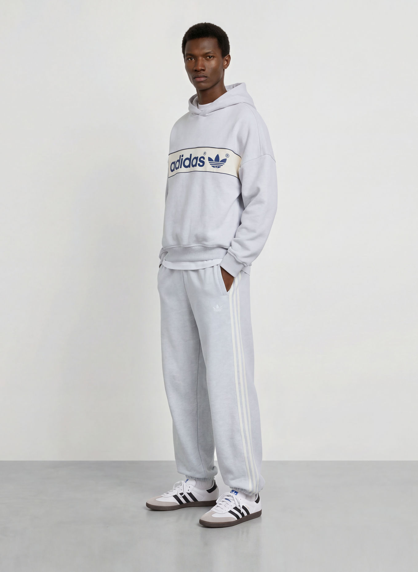 adidas Originals Sweatpants: LIGHT GRAY / WHITE