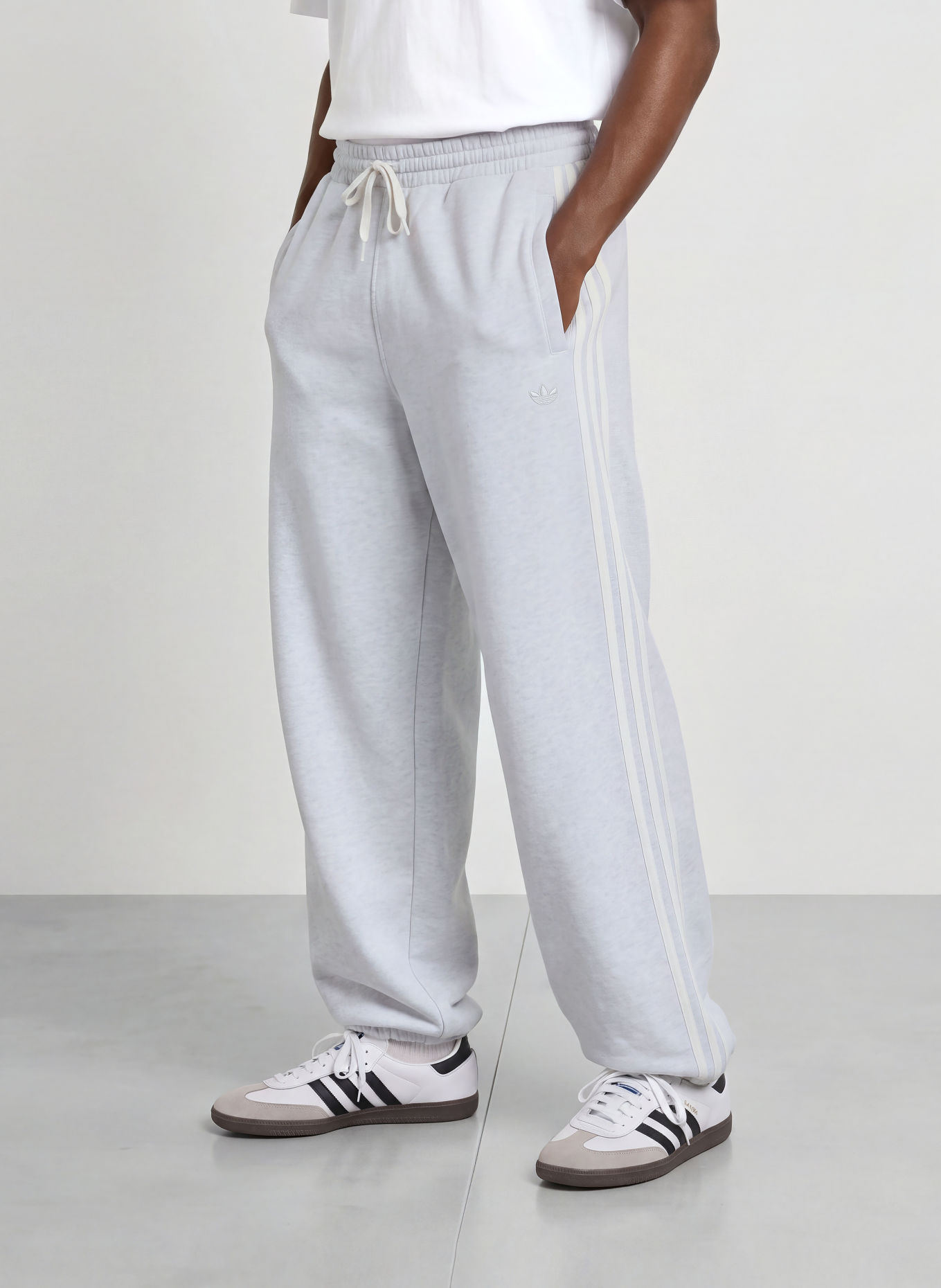 adidas Originals Sweatpants: LIGHT GRAY / WHITE