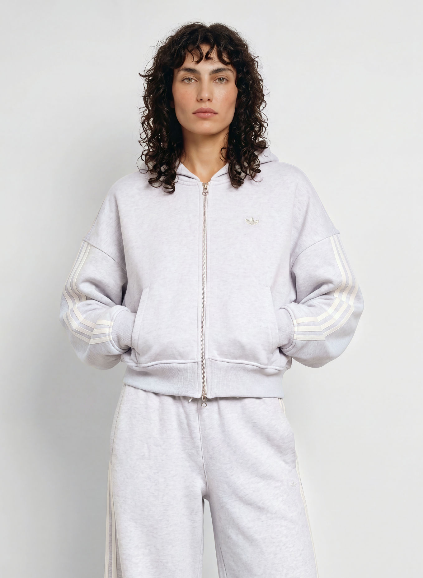 adidas Originals Sweat zippé: GRIS CLAIR / BLANC