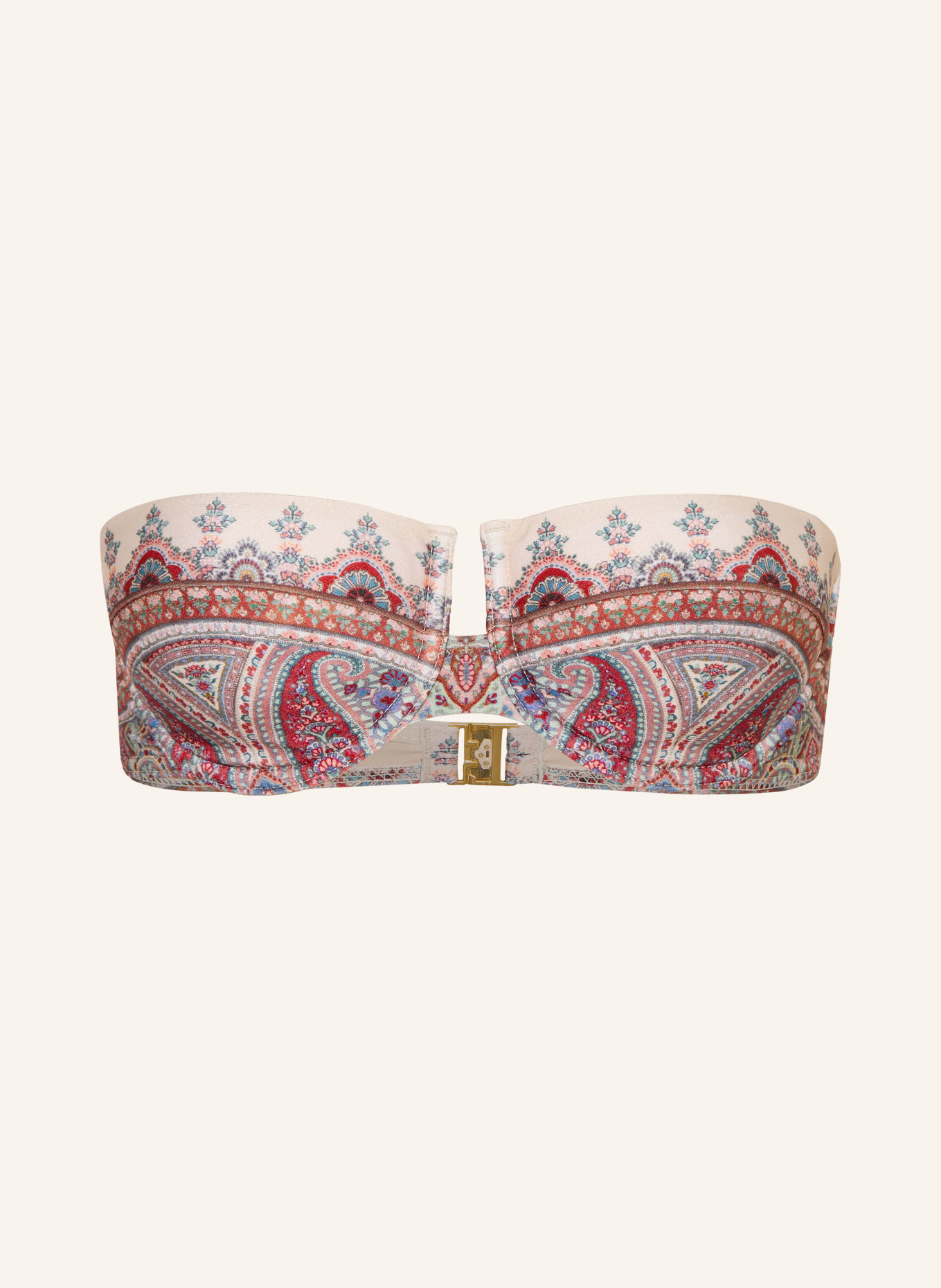ZIMMERMANN FAIRLIGHT Bandeau bikini top: BEIGE / DARK RED / TEAL