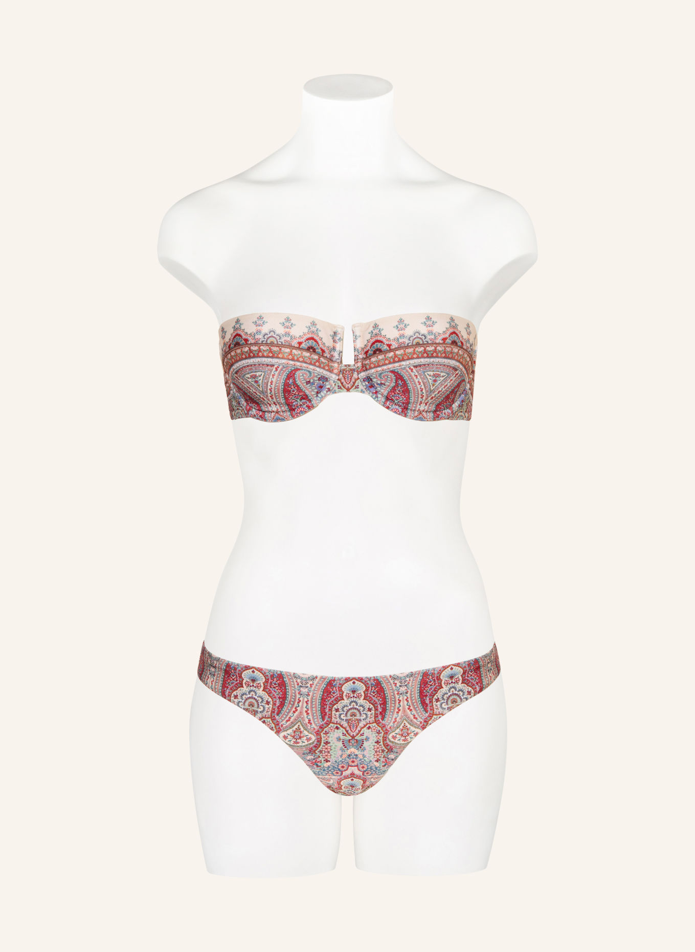 ZIMMERMANN FAIRLIGHT Bandeau bikini top: BEIGE / DARK RED / TEAL