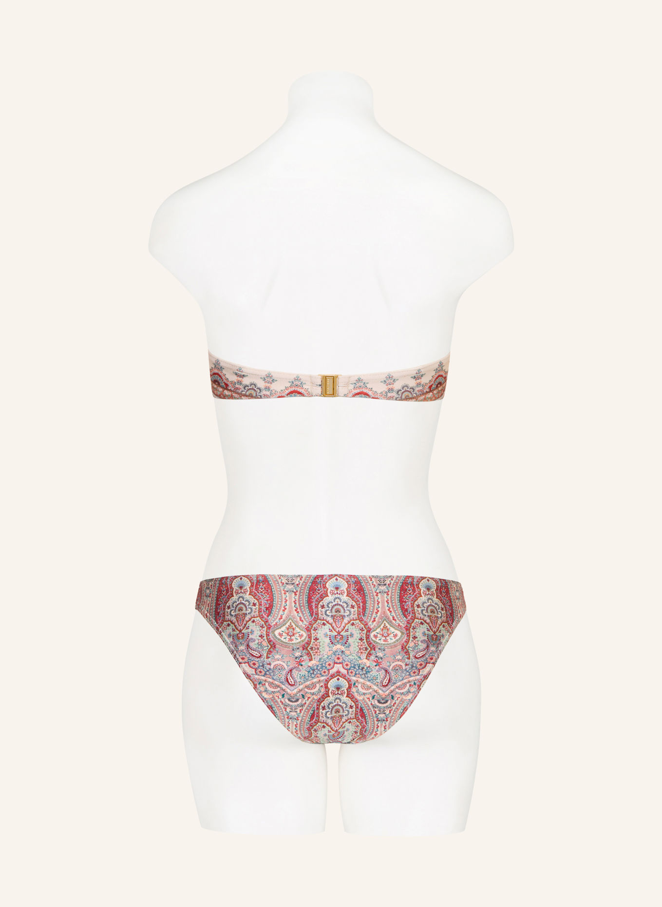 ZIMMERMANN FAIRLIGHT Bandeau bikini top: BEIGE / DARK RED / TEAL