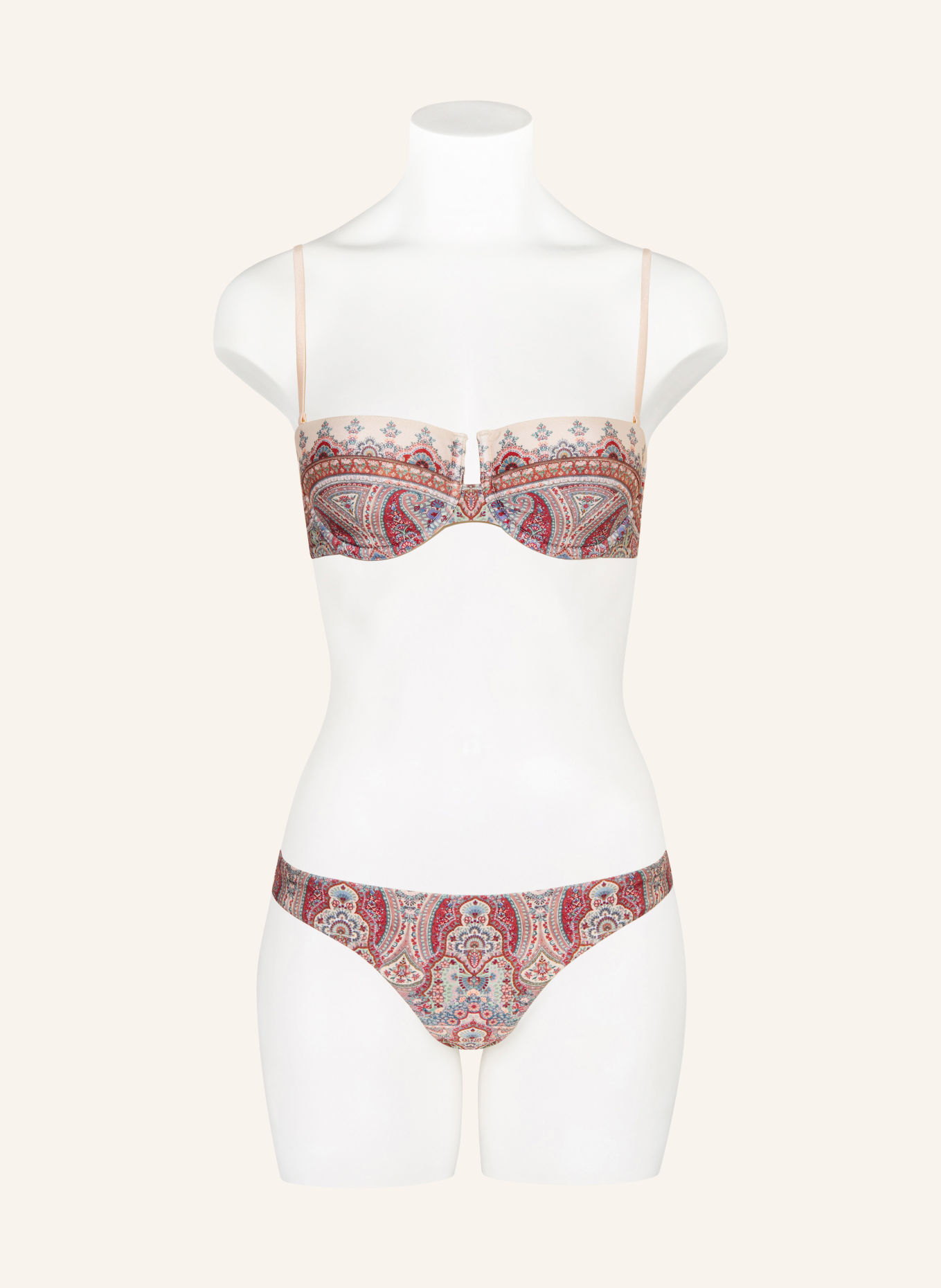 ZIMMERMANN FAIRLIGHT Bandeau bikini top: BEIGE / DARK RED / TEAL
