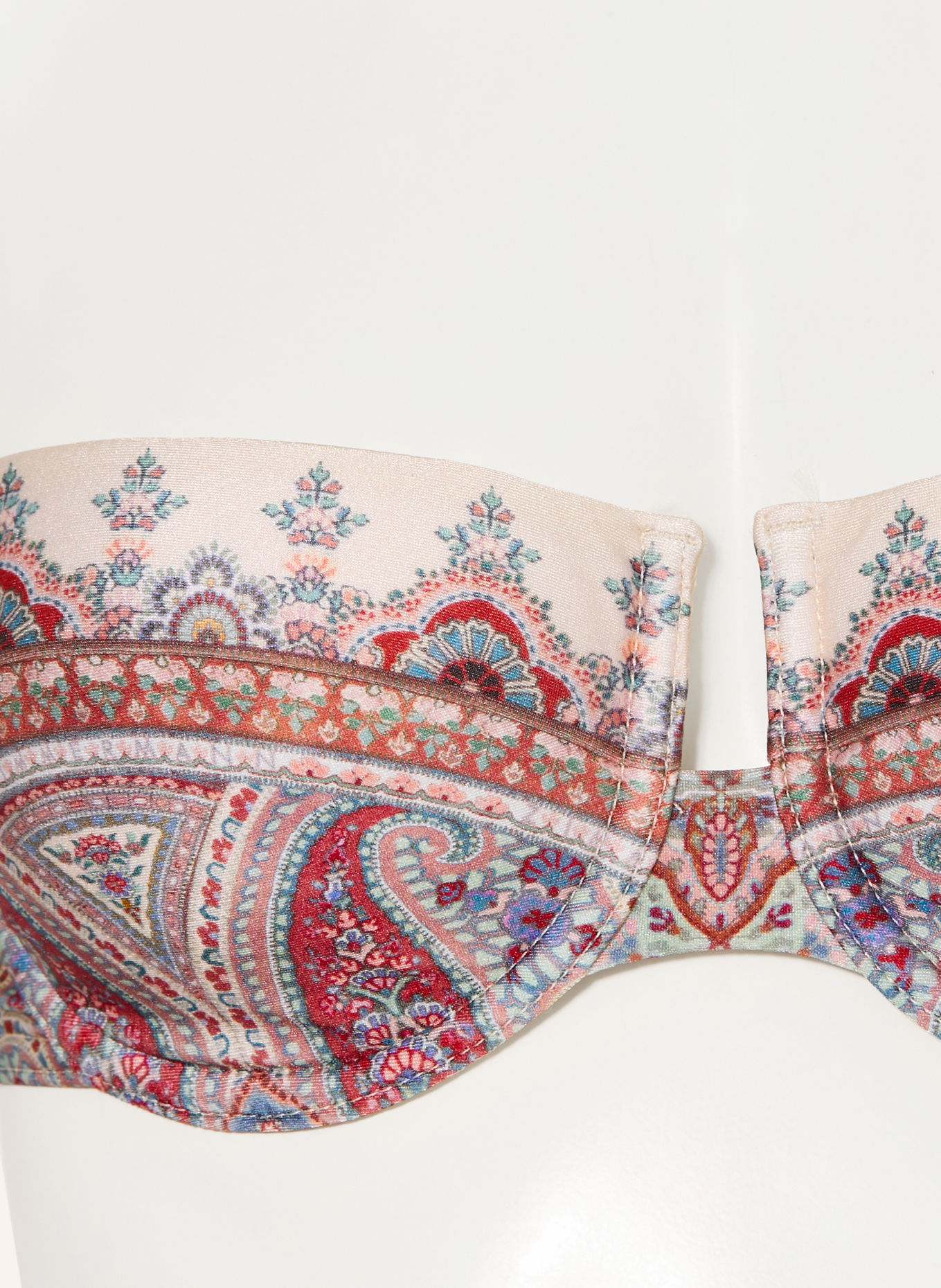 ZIMMERMANN FAIRLIGHT Bandeau bikini top: BEIGE / DARK RED / TEAL