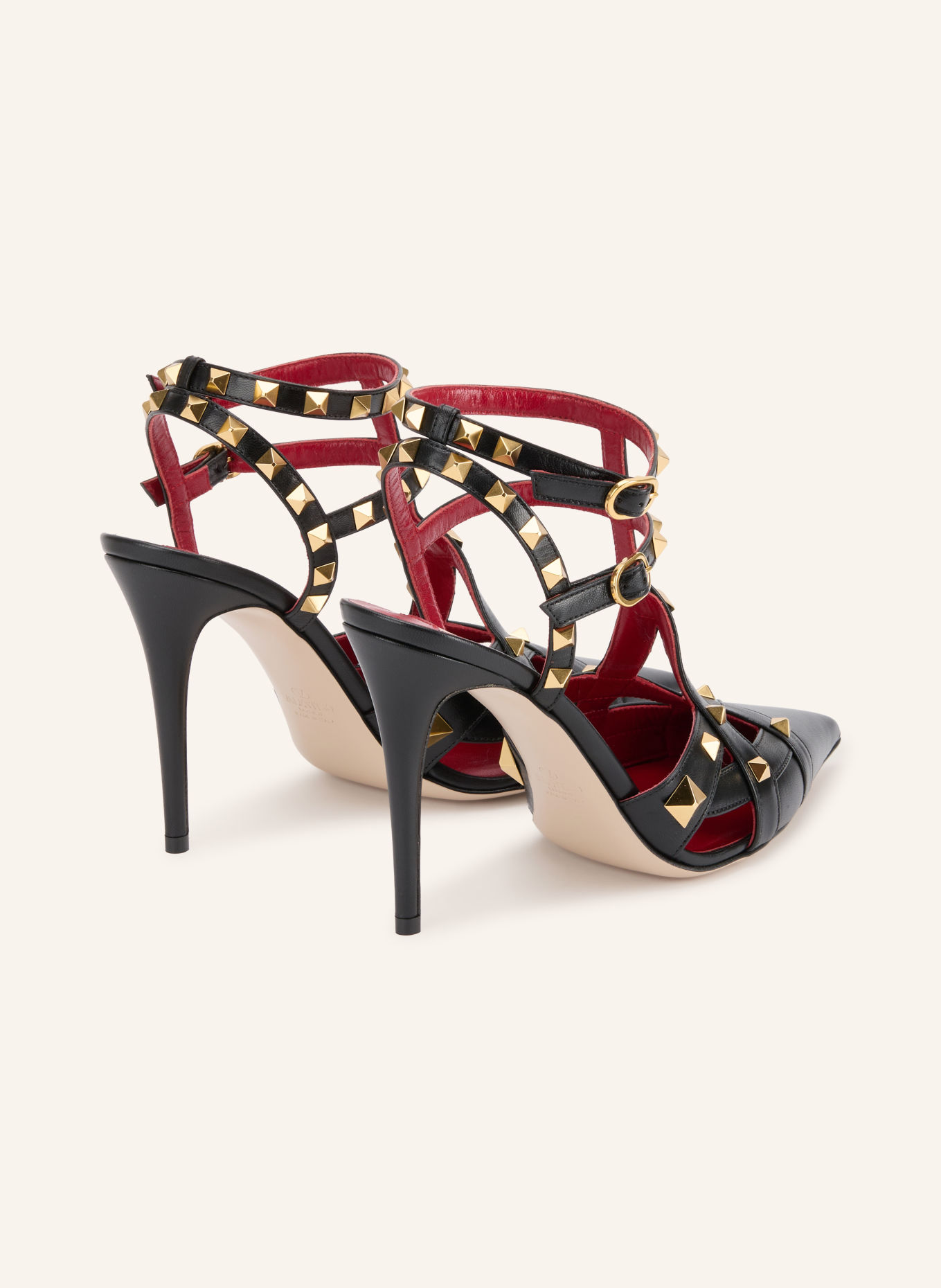 VALENTINO GARAVANI Slingbacks STUDDY avec rivets: NOIR / ROUGE FONCÉ / NOIR