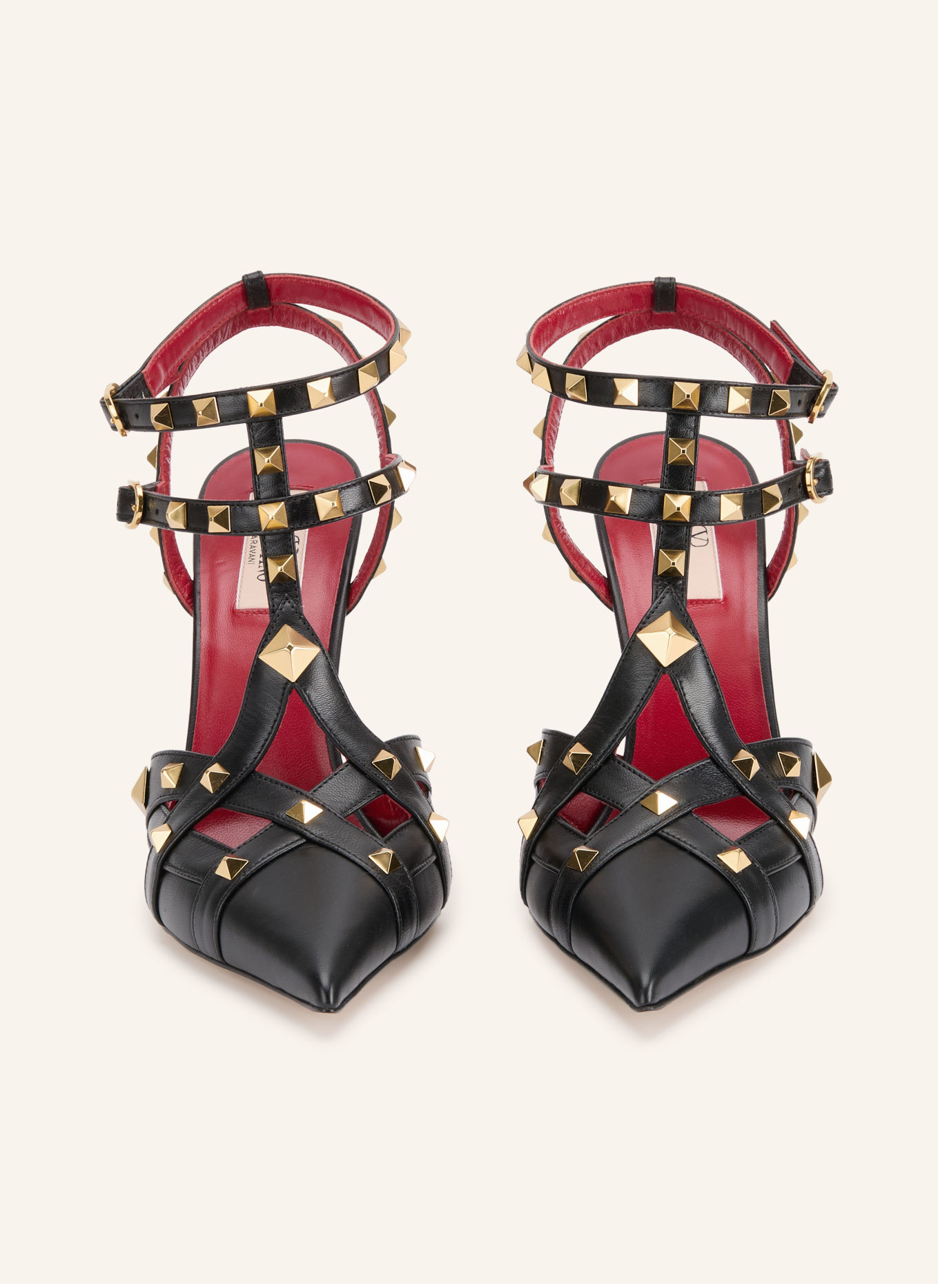 VALENTINO GARAVANI Slingbacks STUDDY avec rivets: NOIR / ROUGE FONCÉ / NOIR