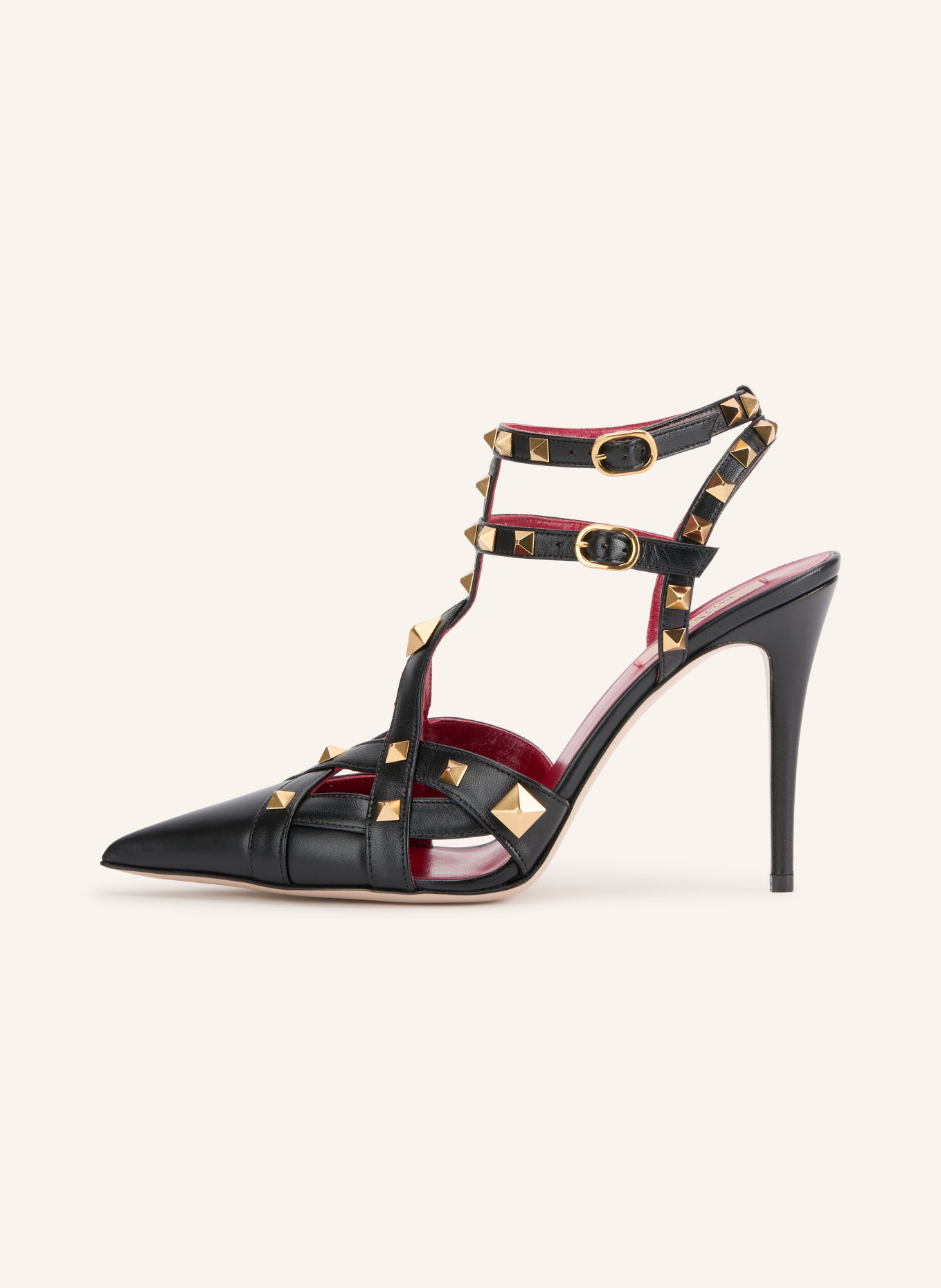 VALENTINO GARAVANI Slingbacks STUDDY avec rivets: NOIR / ROUGE FONCÉ / NOIR