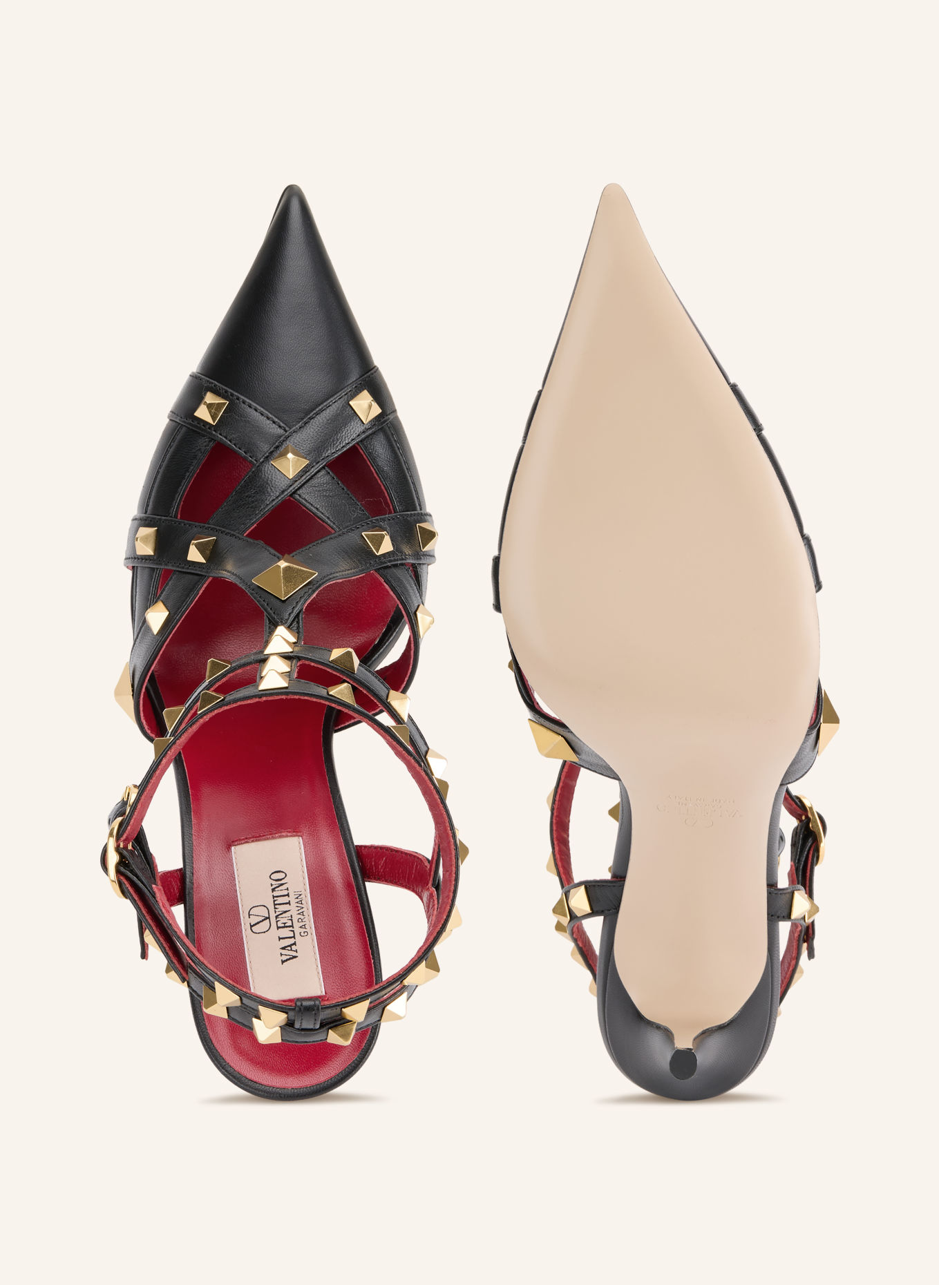 VALENTINO GARAVANI Slingbacks STUDDY avec rivets: NOIR / ROUGE FONCÉ / NOIR