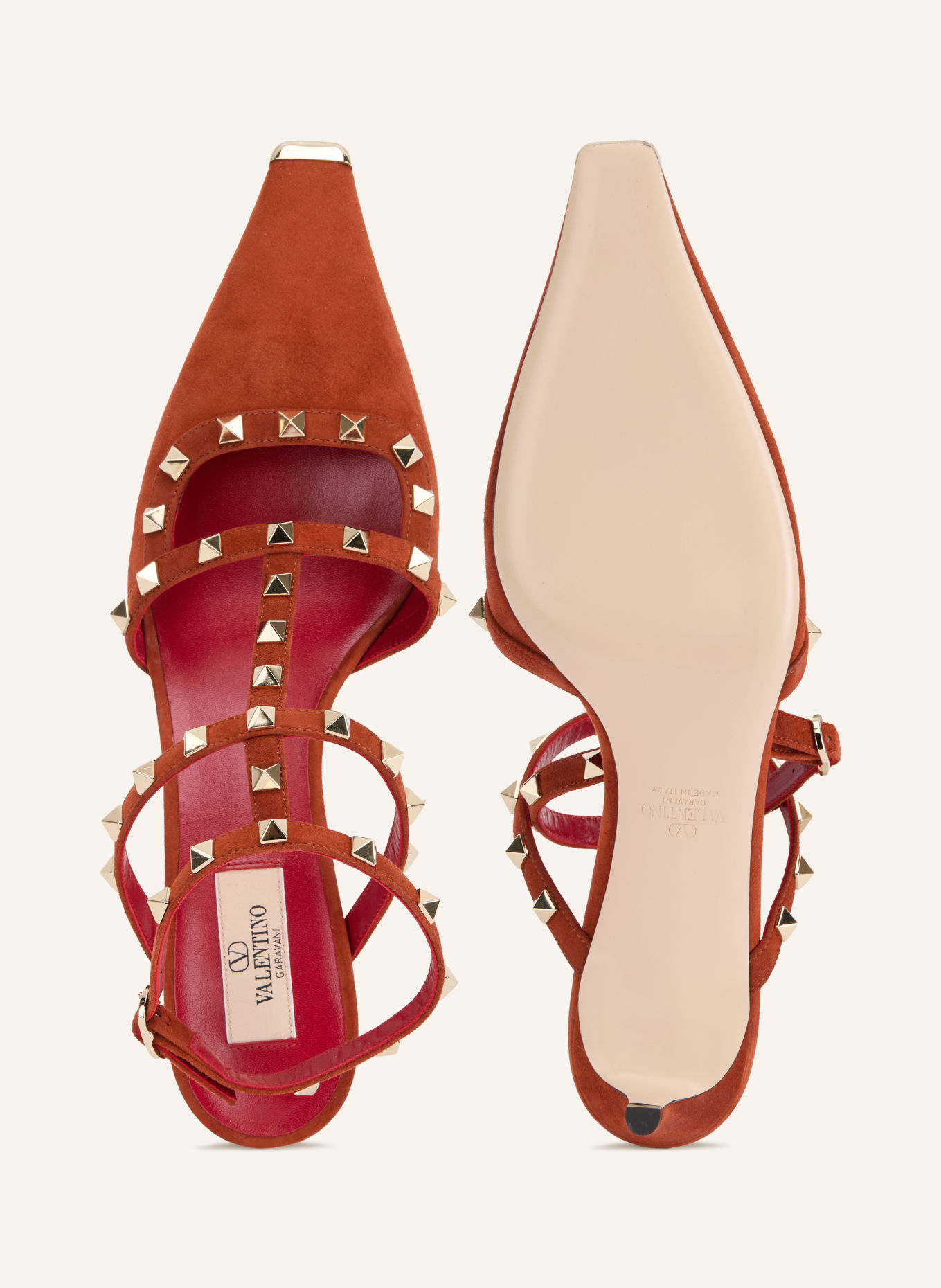 VALENTINO GARAVANI Slingbacks ROCKSTUD avec rivets: ROUGE / OR