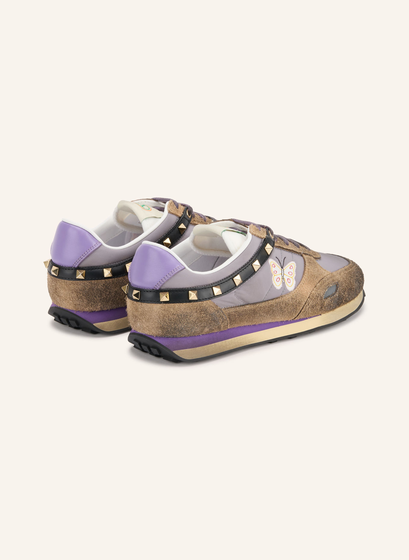 VALENTINO GARAVANI Sneakersy STUD UP s cvočky: FIALOVÁ / HNĚDÁ / ČERNÁ