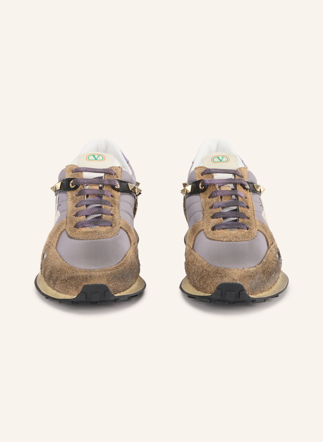 VALENTINO GARAVANI Sneakersy STUD UP s cvočky: FIALOVÁ / HNĚDÁ / ČERNÁ