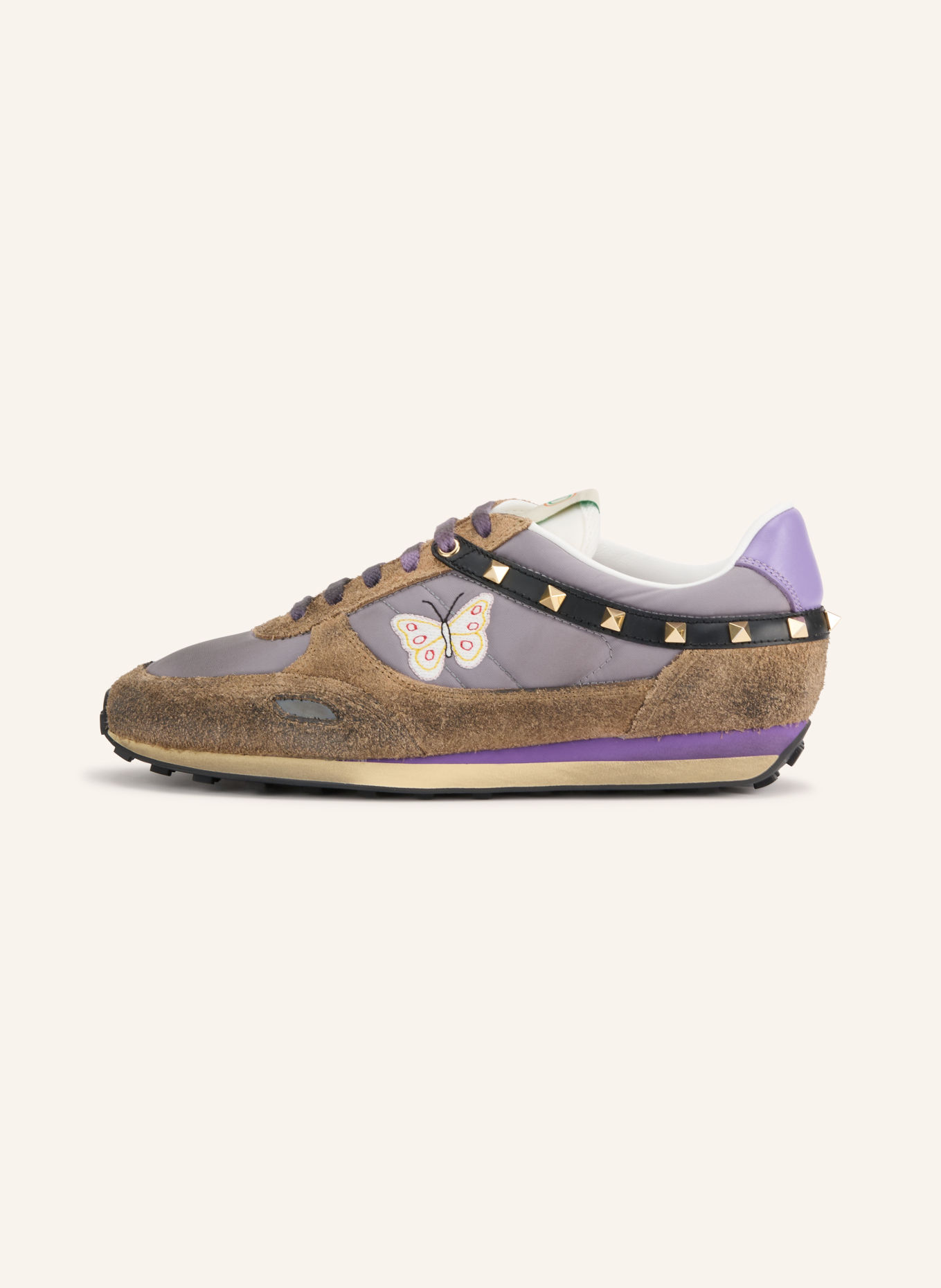 VALENTINO GARAVANI Sneakersy STUD UP s cvočky: FIALOVÁ / HNĚDÁ / ČERNÁ