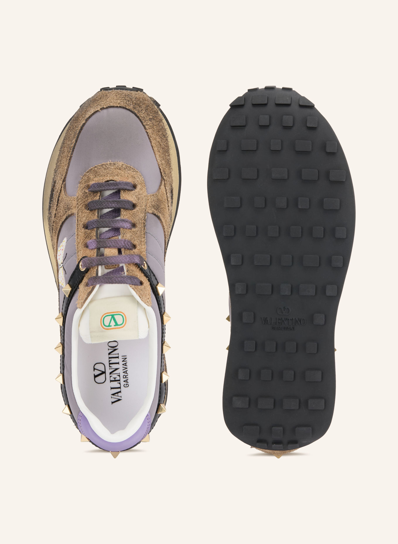 VALENTINO GARAVANI Sneakersy STUD UP s cvočky: FIALOVÁ / HNĚDÁ / ČERNÁ