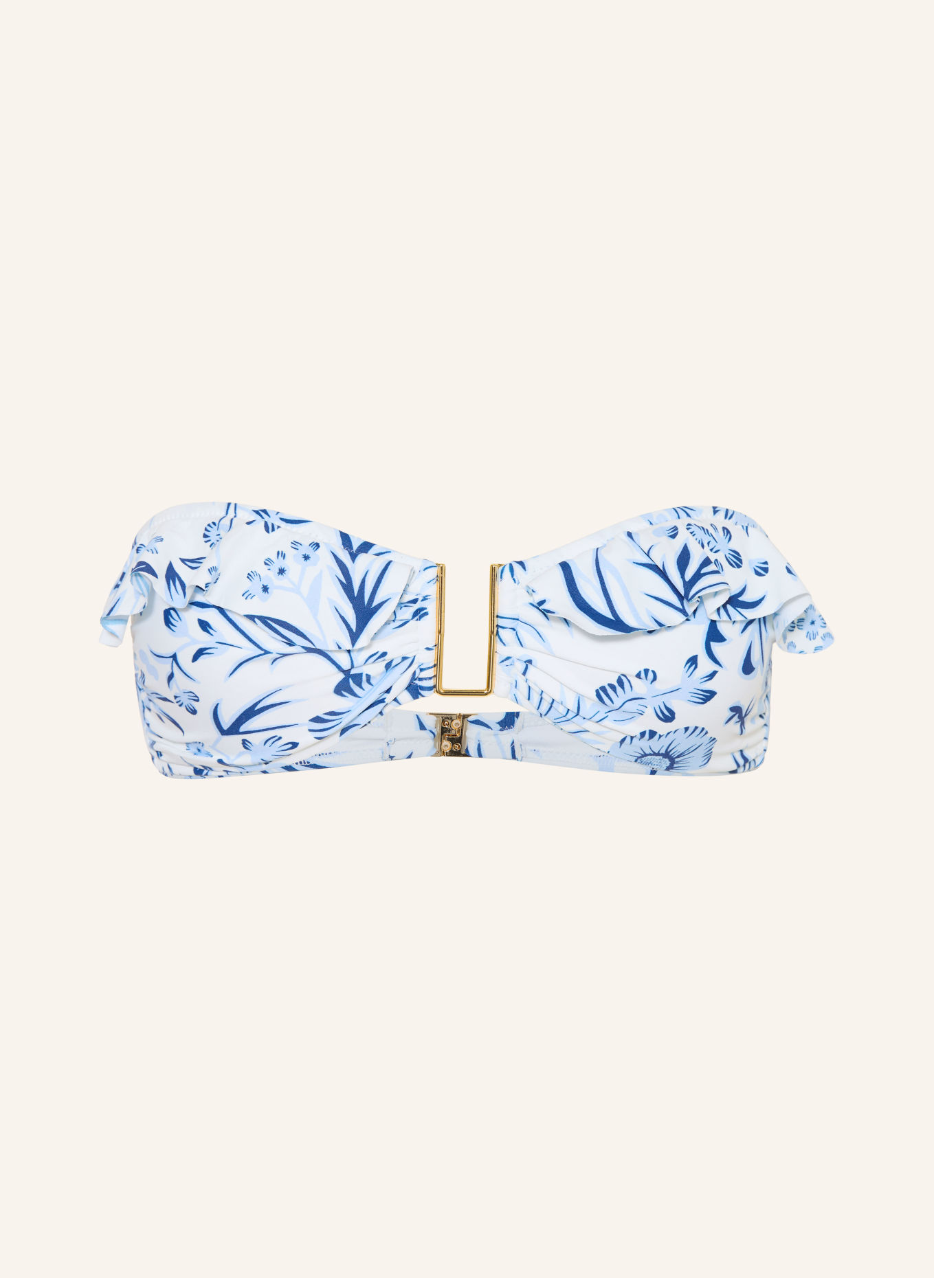 MELISSA ODABASH JARDIN Bandeau bikini top with Ruffles: WHITE / LIGHT BLUE / DARK BLUE