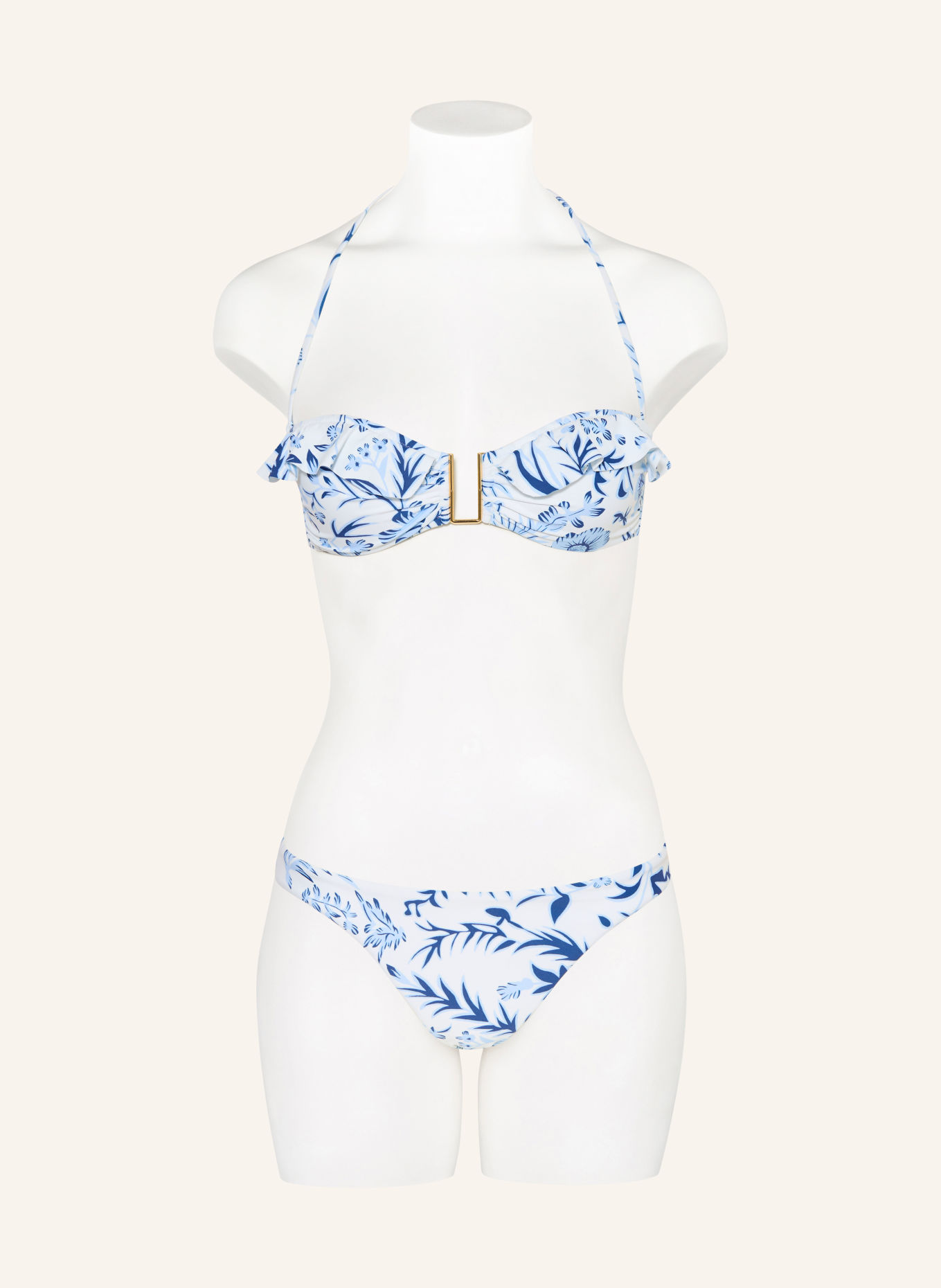 MELISSA ODABASH JARDIN Bandeau bikini top with Ruffles: WHITE / LIGHT BLUE / DARK BLUE