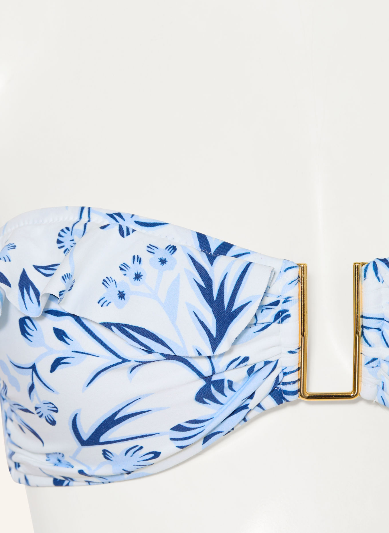 MELISSA ODABASH JARDIN Bandeau bikini top with Ruffles: WHITE / LIGHT BLUE / DARK BLUE