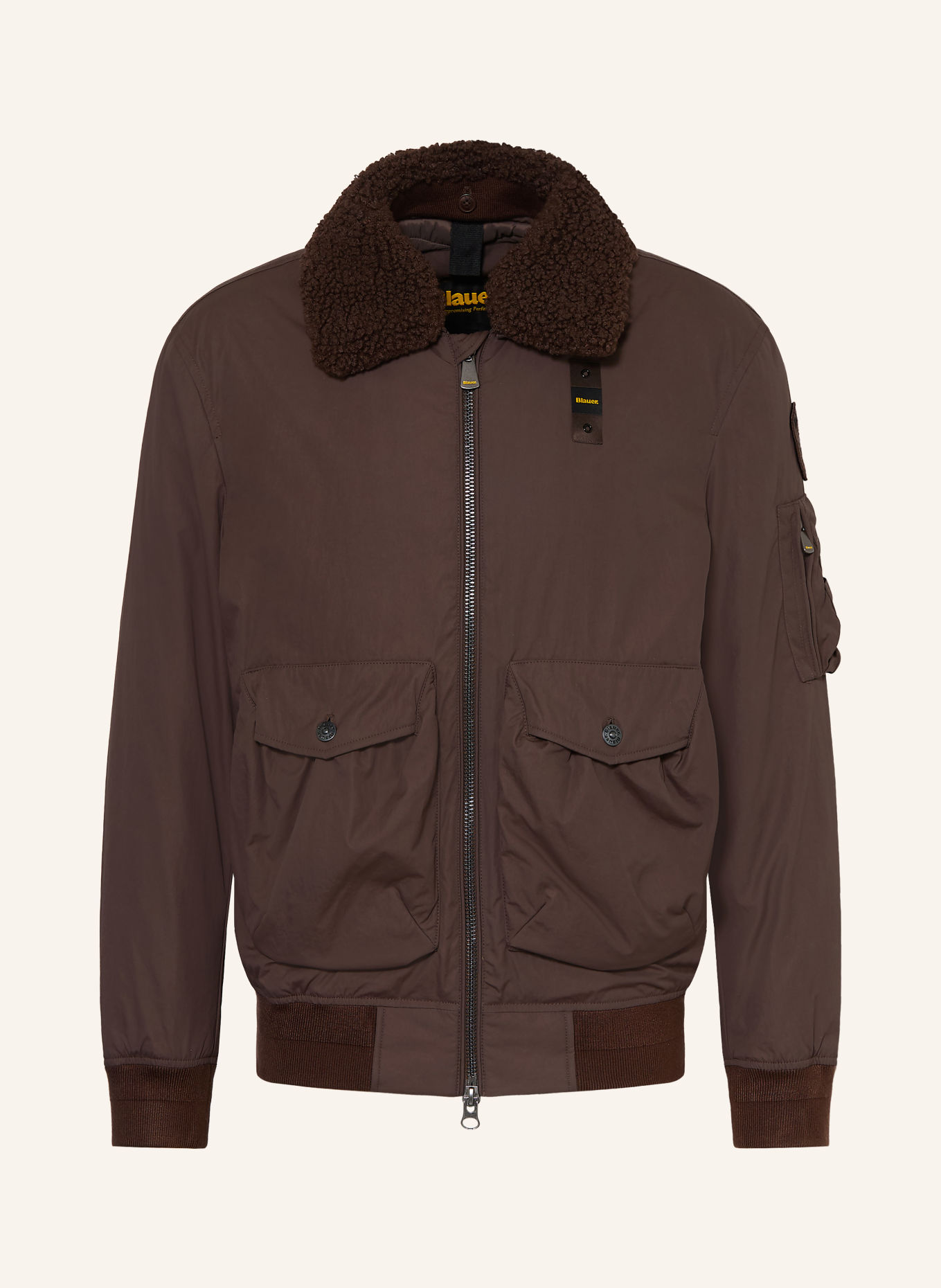 Blauer GLEASON Jacket with Detachable Teddy Fur Collar: DARK BROWN