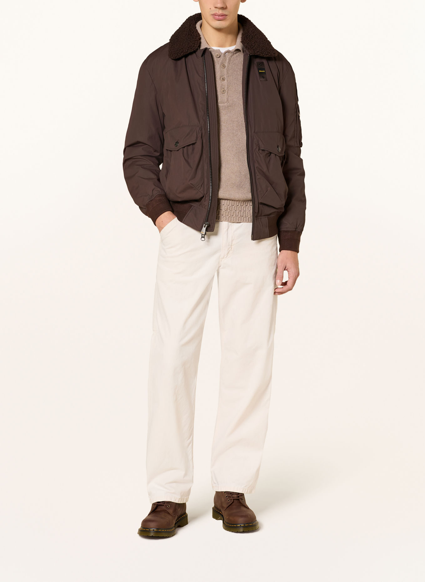 Blauer GLEASON Jacket with Detachable Teddy Fur Collar: DARK BROWN