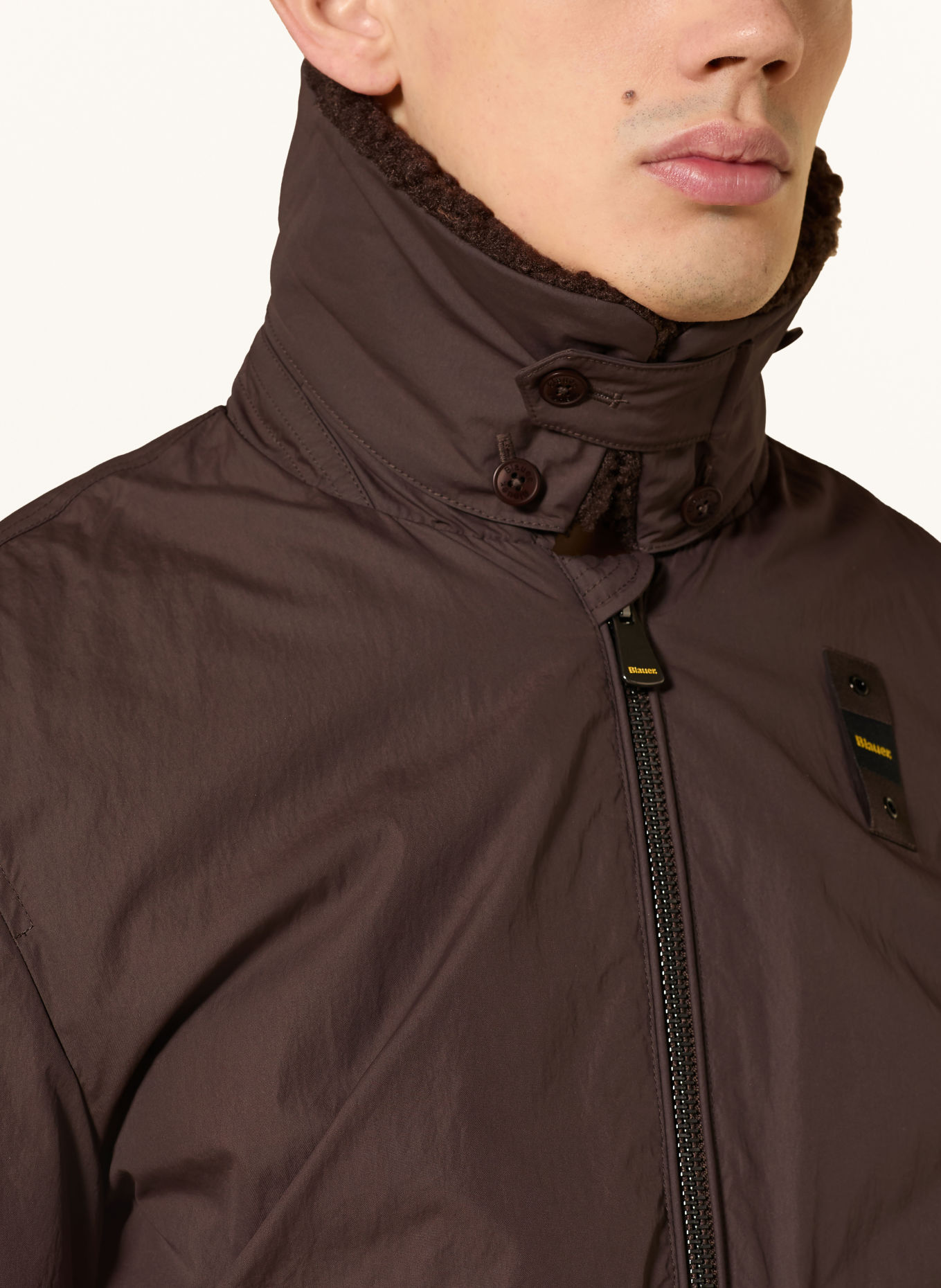 Blauer GLEASON Jacket with Detachable Teddy Fur Collar: DARK BROWN