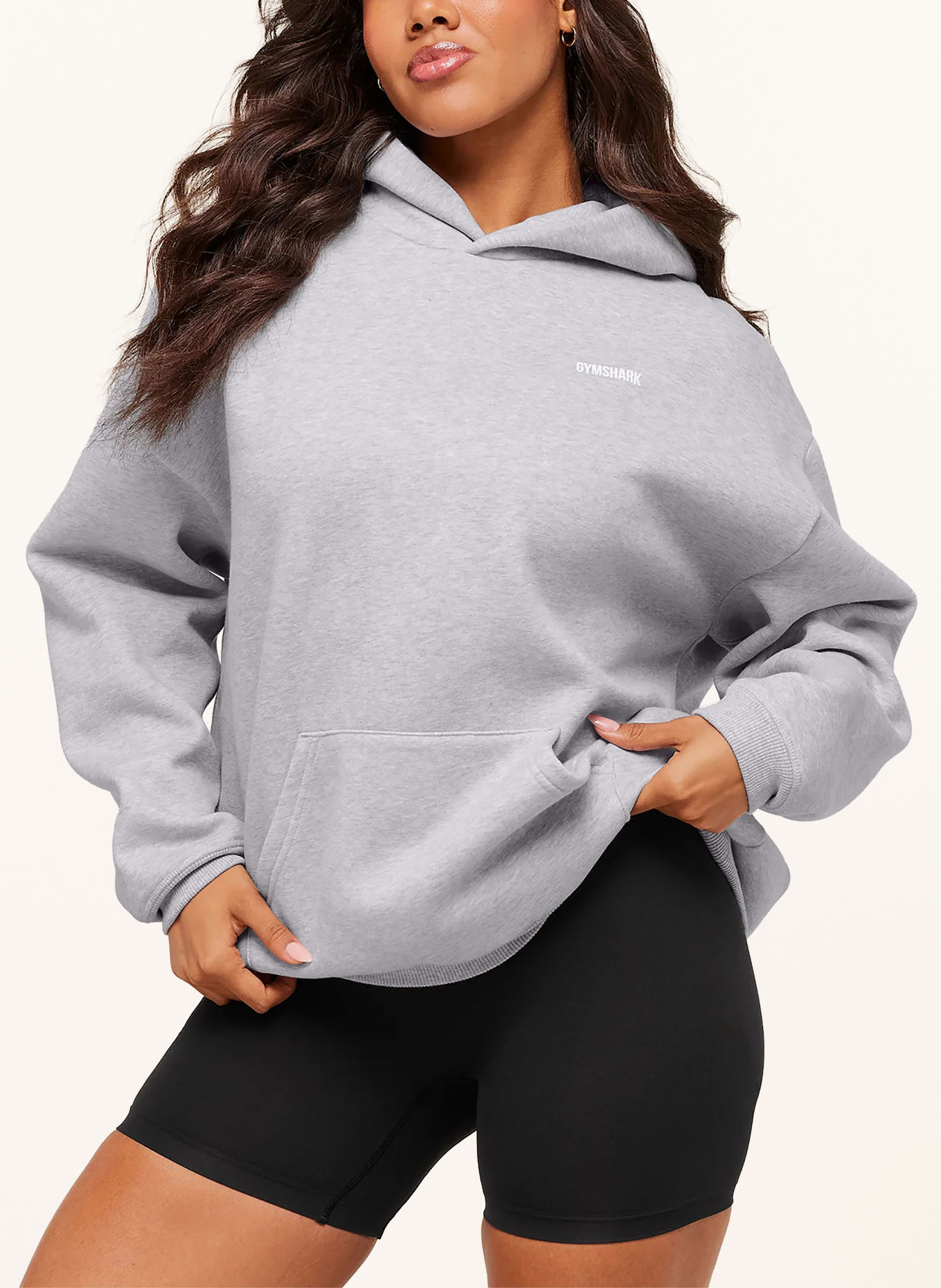 GYMSHARK Sweat à capuche oversize COSY LUXE: GRIS CLAIR