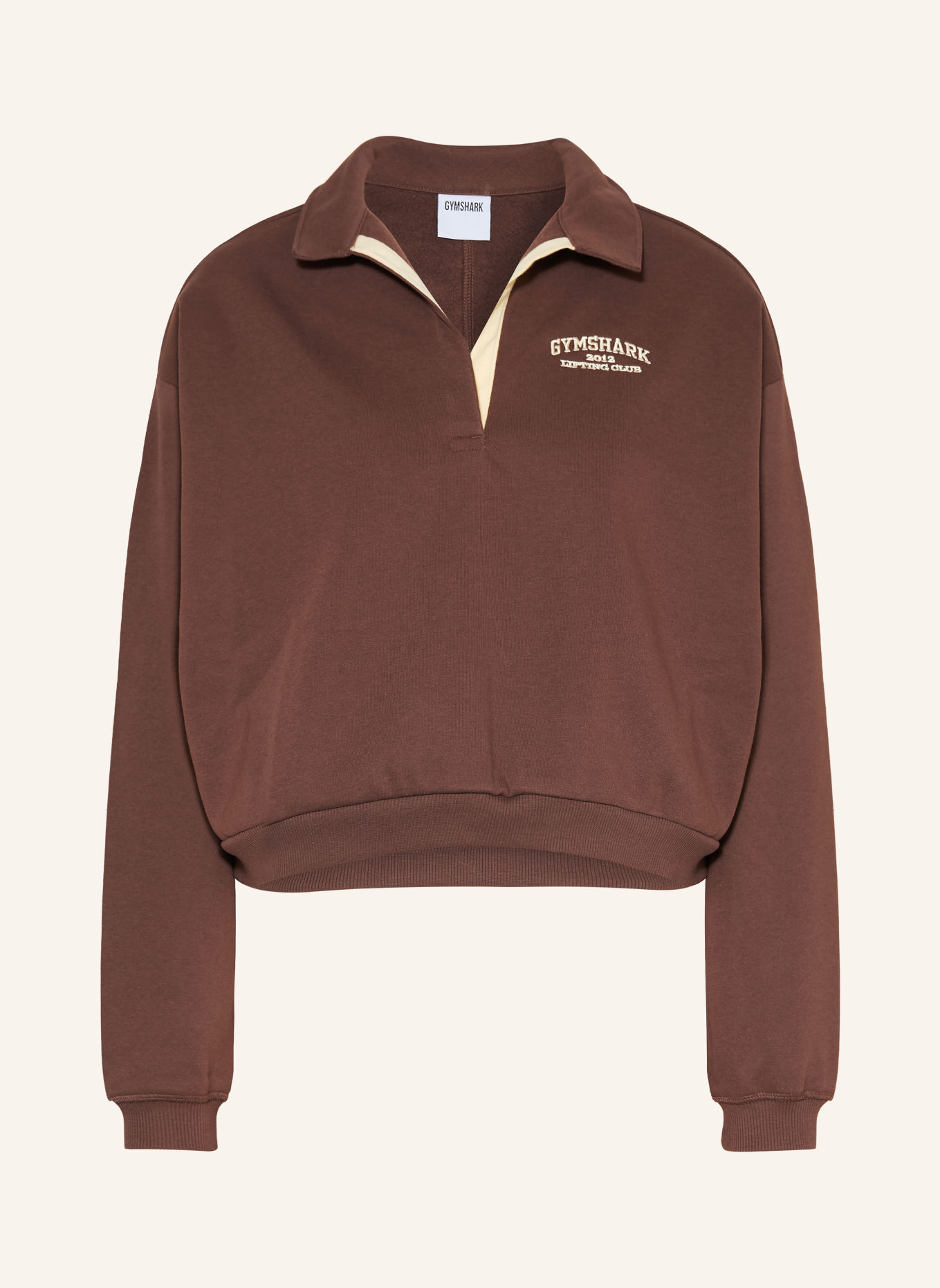 GYMSHARK Polo-sweat COSY LUXE CAMPUS: MARRON FONCÉ / JAUNE CLAIR