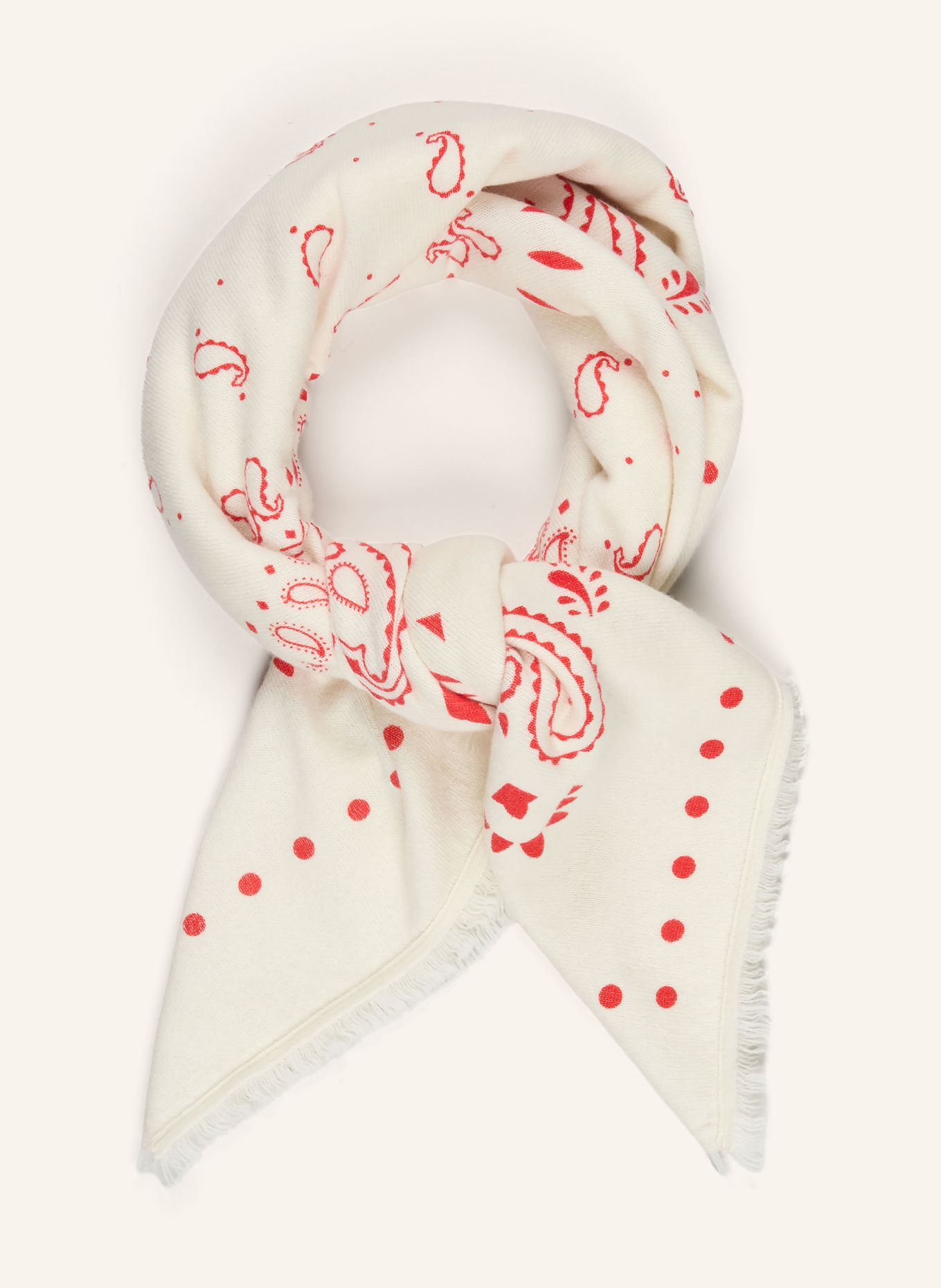 darling harbour Eșarfă din lână merino și cașmir: creme / red