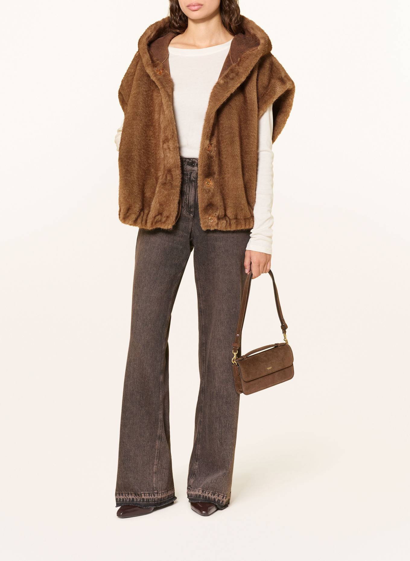 mabrun FOSCA Faux Fur Vest: BROWN