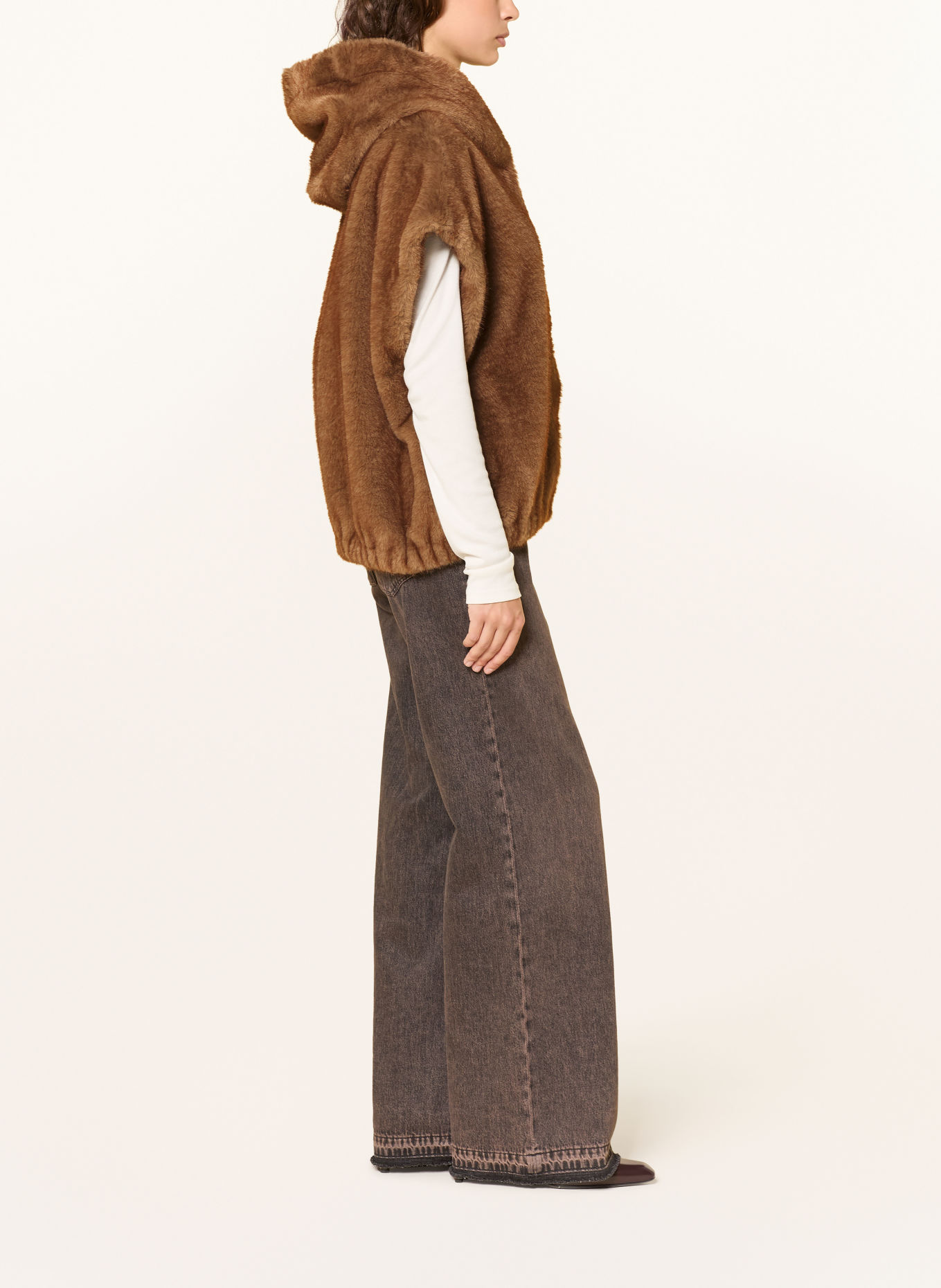 mabrun FOSCA Faux Fur Vest: BROWN