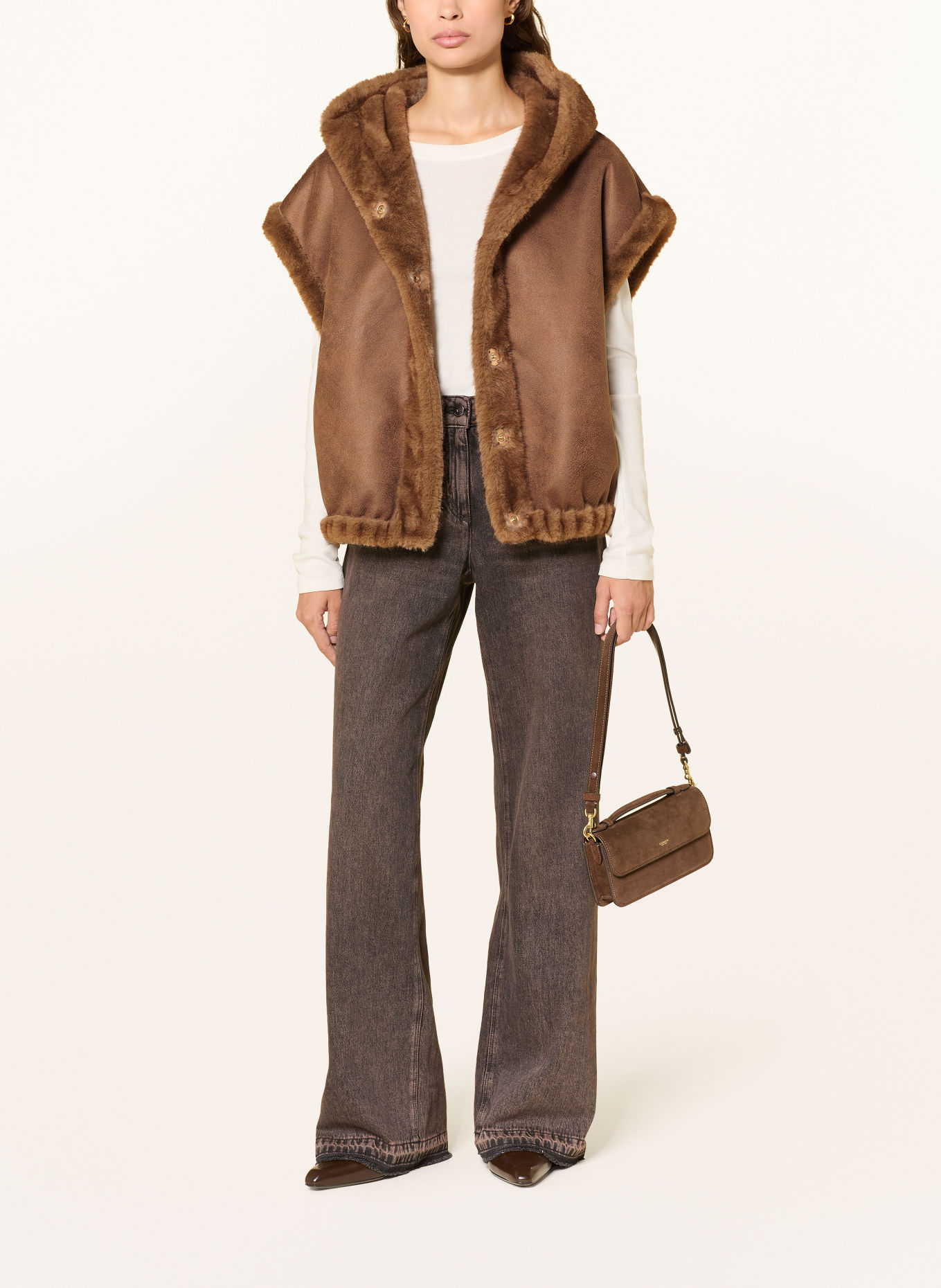 mabrun FOSCA Faux Fur Vest: BROWN