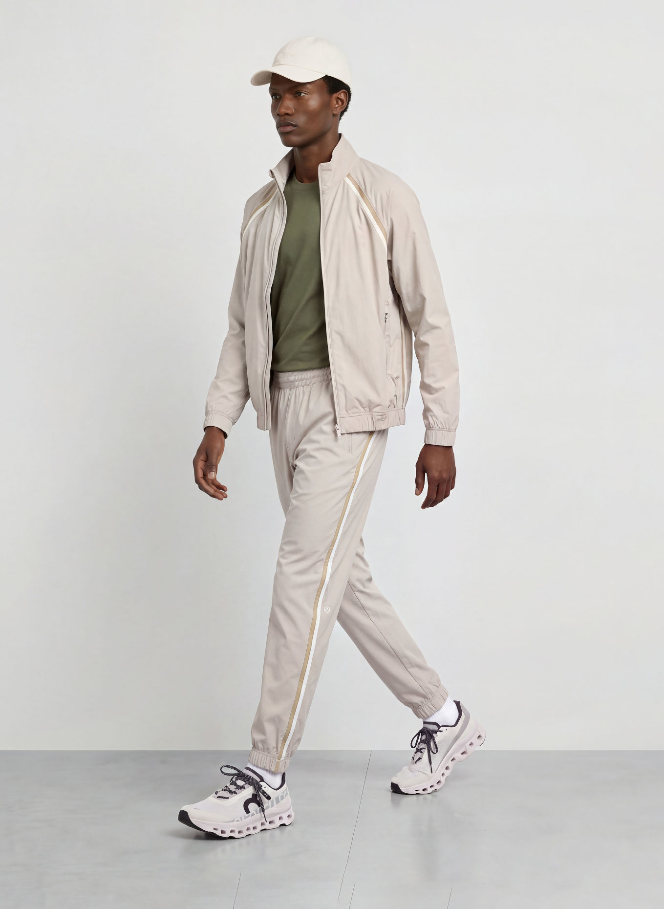 lululemon Laufhose PACE BREAKER GLYDE: HELLGRAU / BEIGE / WEISS