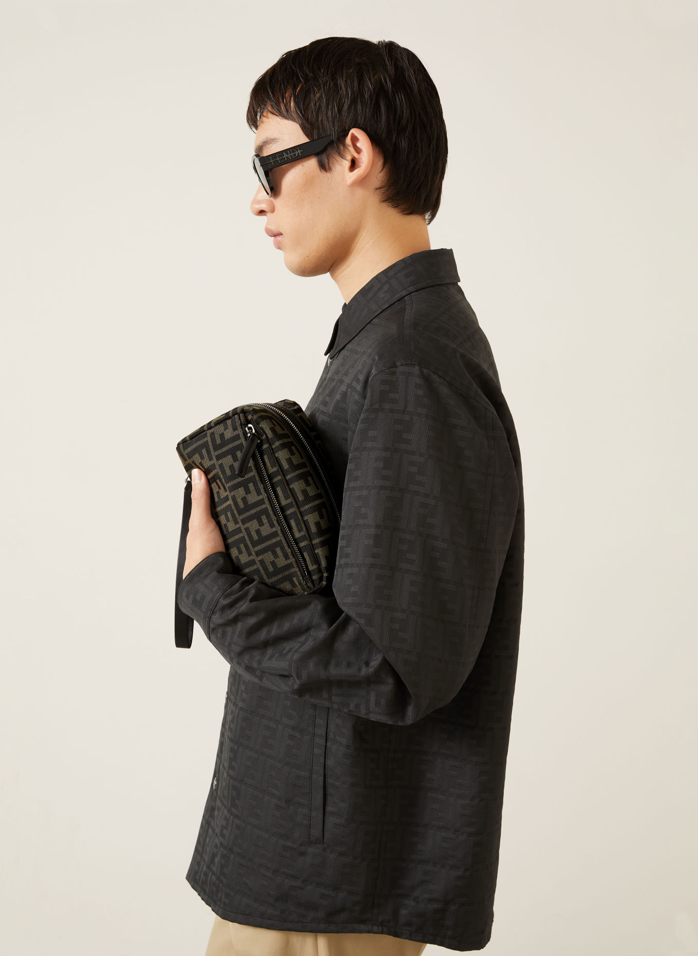 FENDI SMALL Toiletry Bag: BLACK / SILVER / BROWN