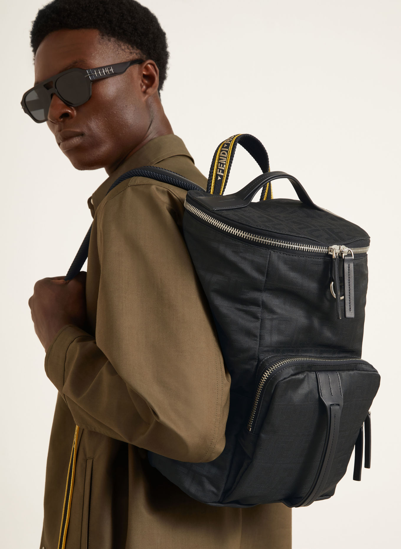 FENDI TOURIST Backpack: BLACK / SILVER / YELLOW