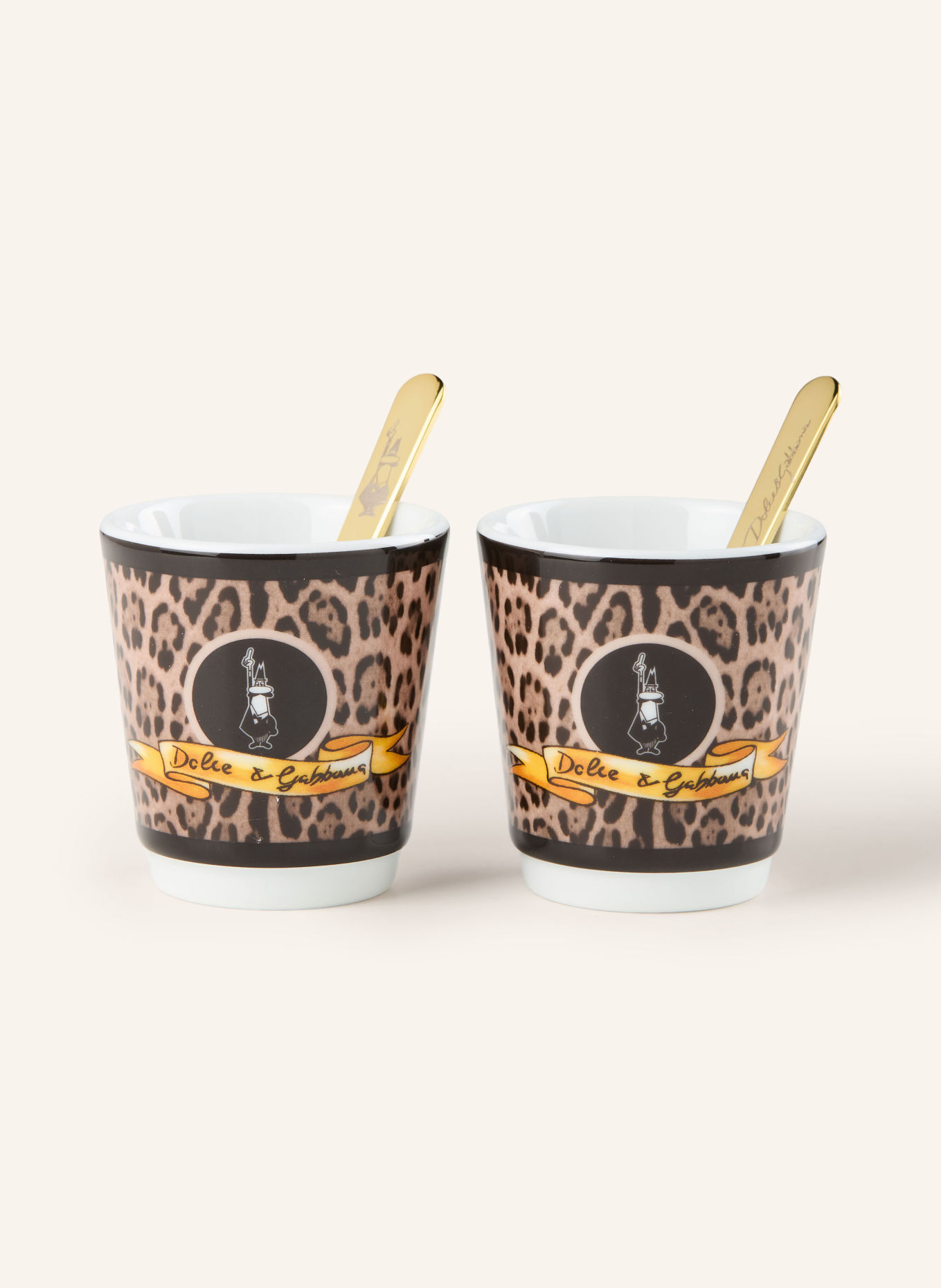 DOLCE & GABBANA CASA Zestaw 4-częściowy: filiżanki do espresso i mieszadła: JASNOBRĄZOWY / ZŁOTY / CZARNY