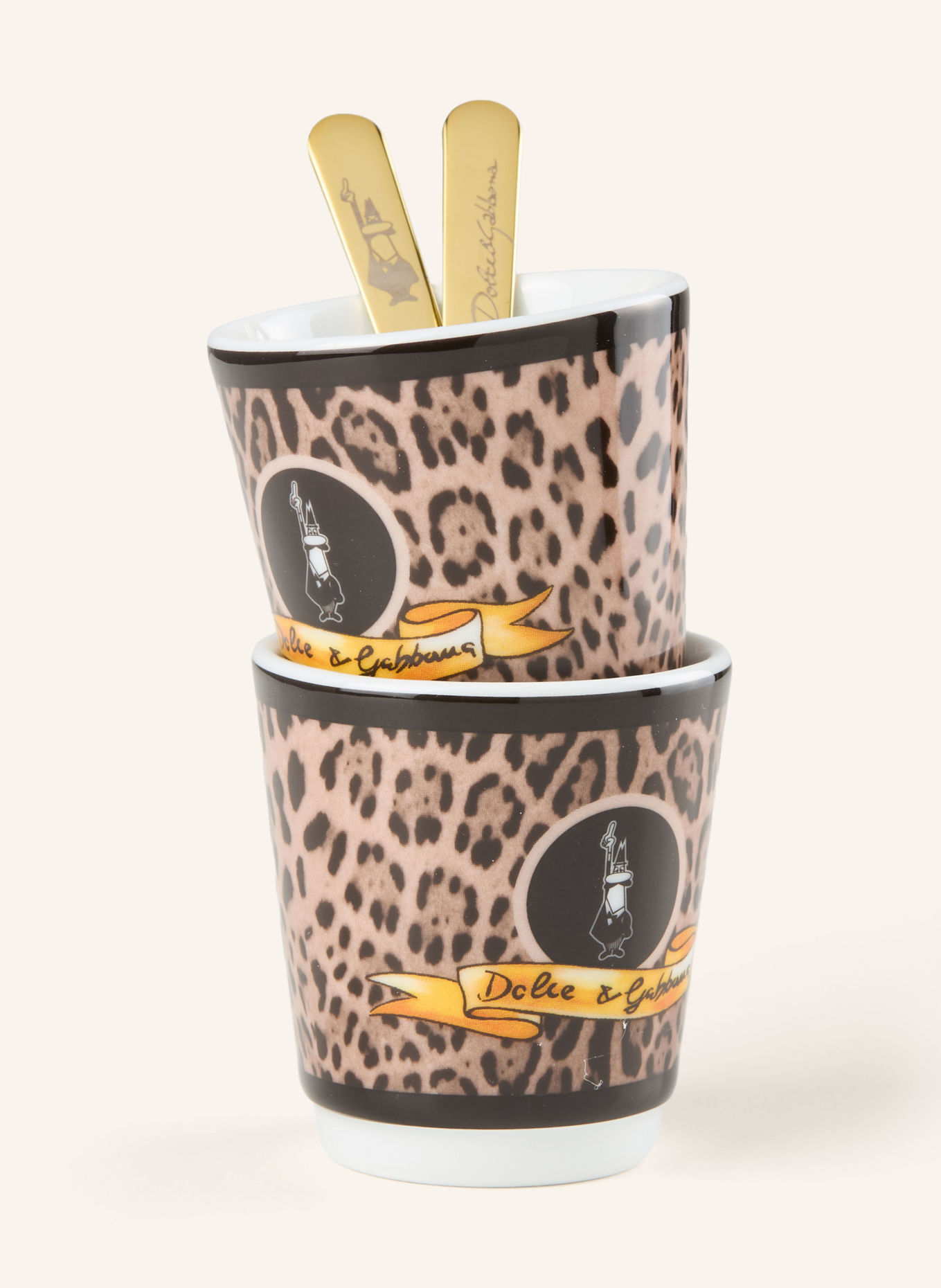 DOLCE & GABBANA CASA Zestaw 4-częściowy: filiżanki do espresso i mieszadła: JASNOBRĄZOWY / ZŁOTY / CZARNY