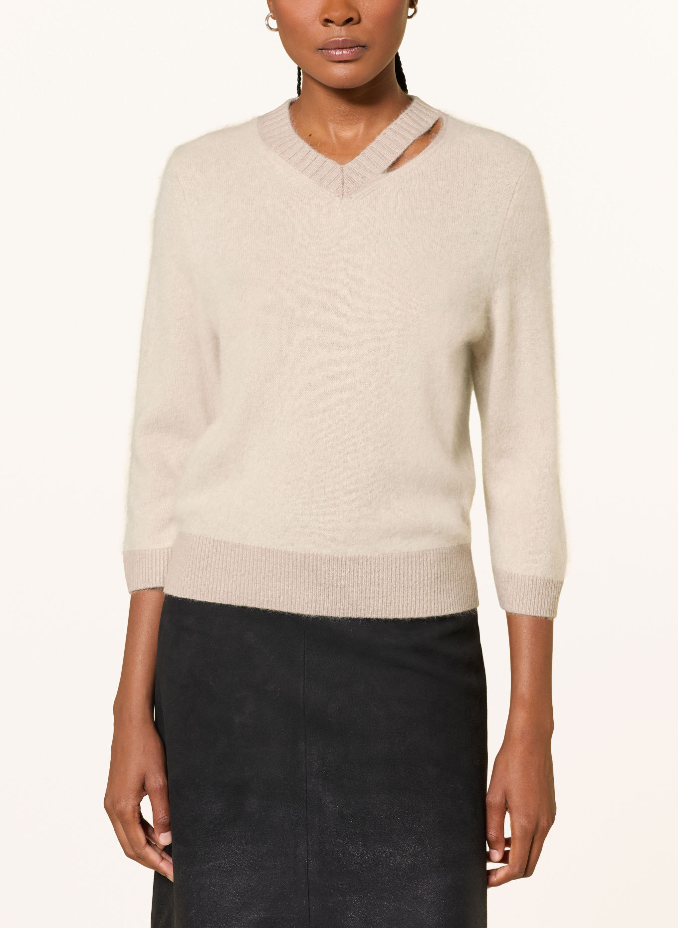 DOROTHEE SCHUMACHER FLUFFY STATEMENTS Sweater with Cashmere and 3/4-Sleeve: BEIGE