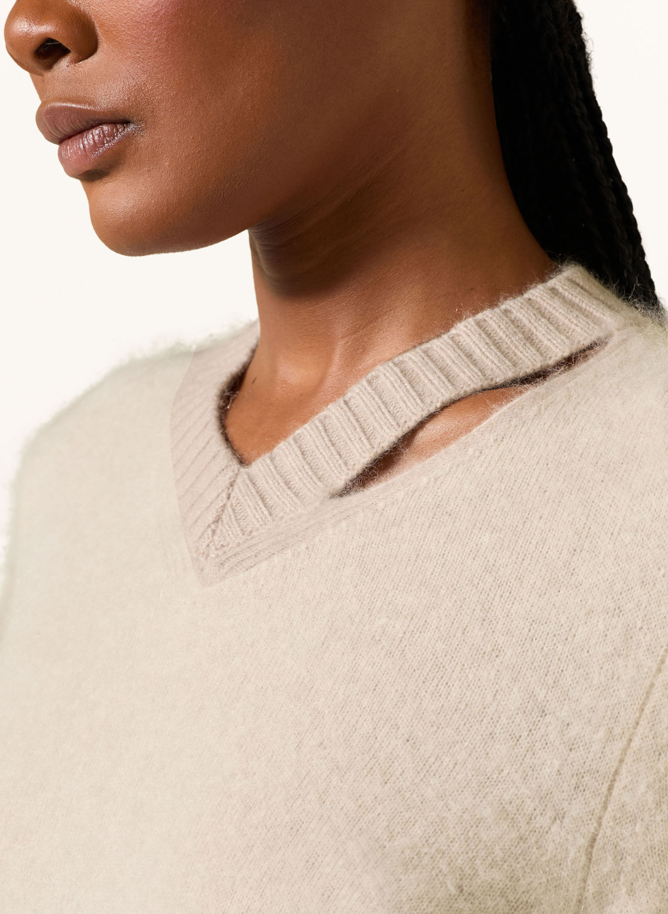 DOROTHEE SCHUMACHER FLUFFY STATEMENTS Sweater with Cashmere and 3/4-Sleeve: BEIGE