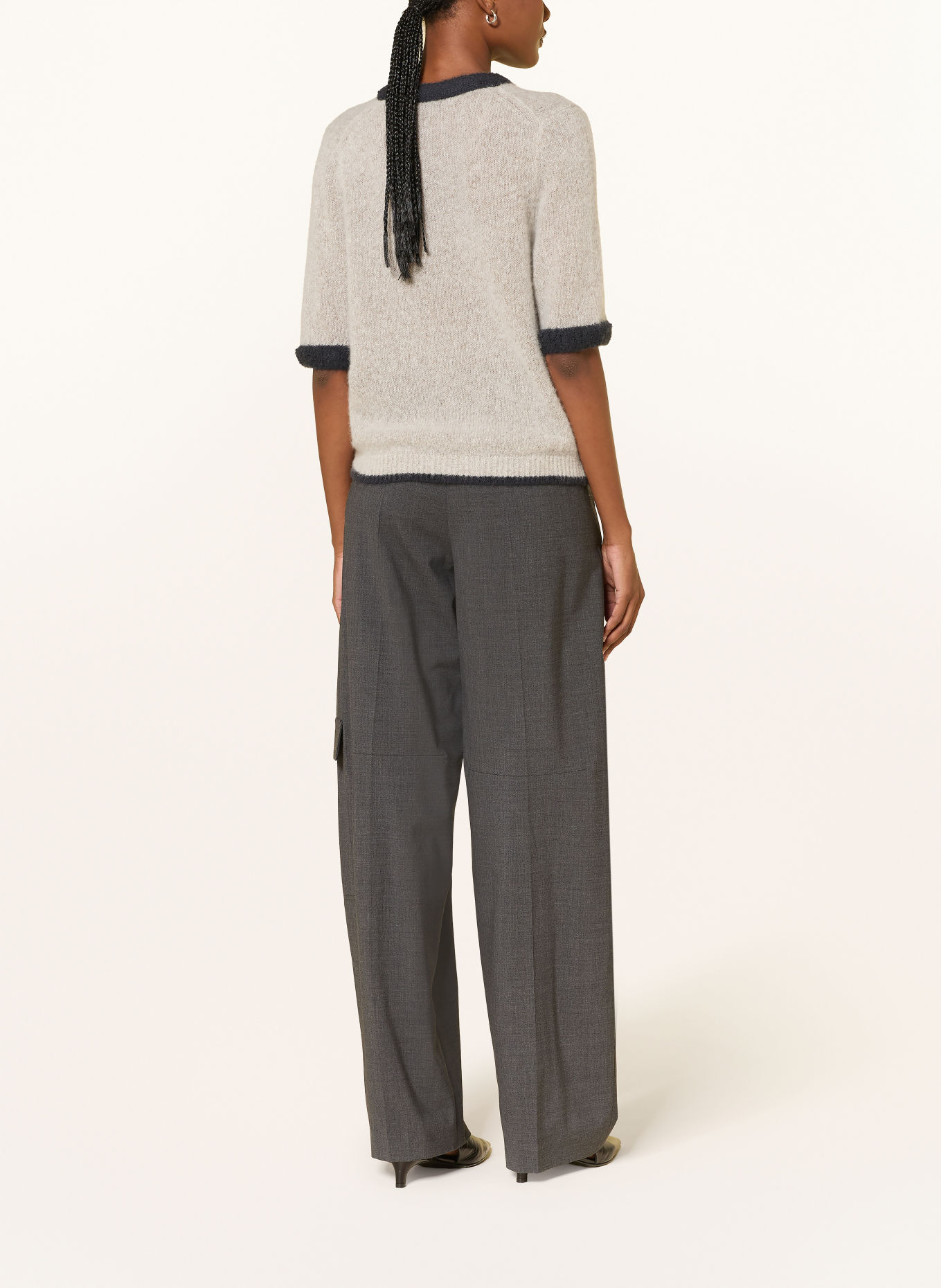 DOROTHEE SCHUMACHER LUXURY LOVE Cashmere Knit Shirt: BEIGE / DARK GRAY