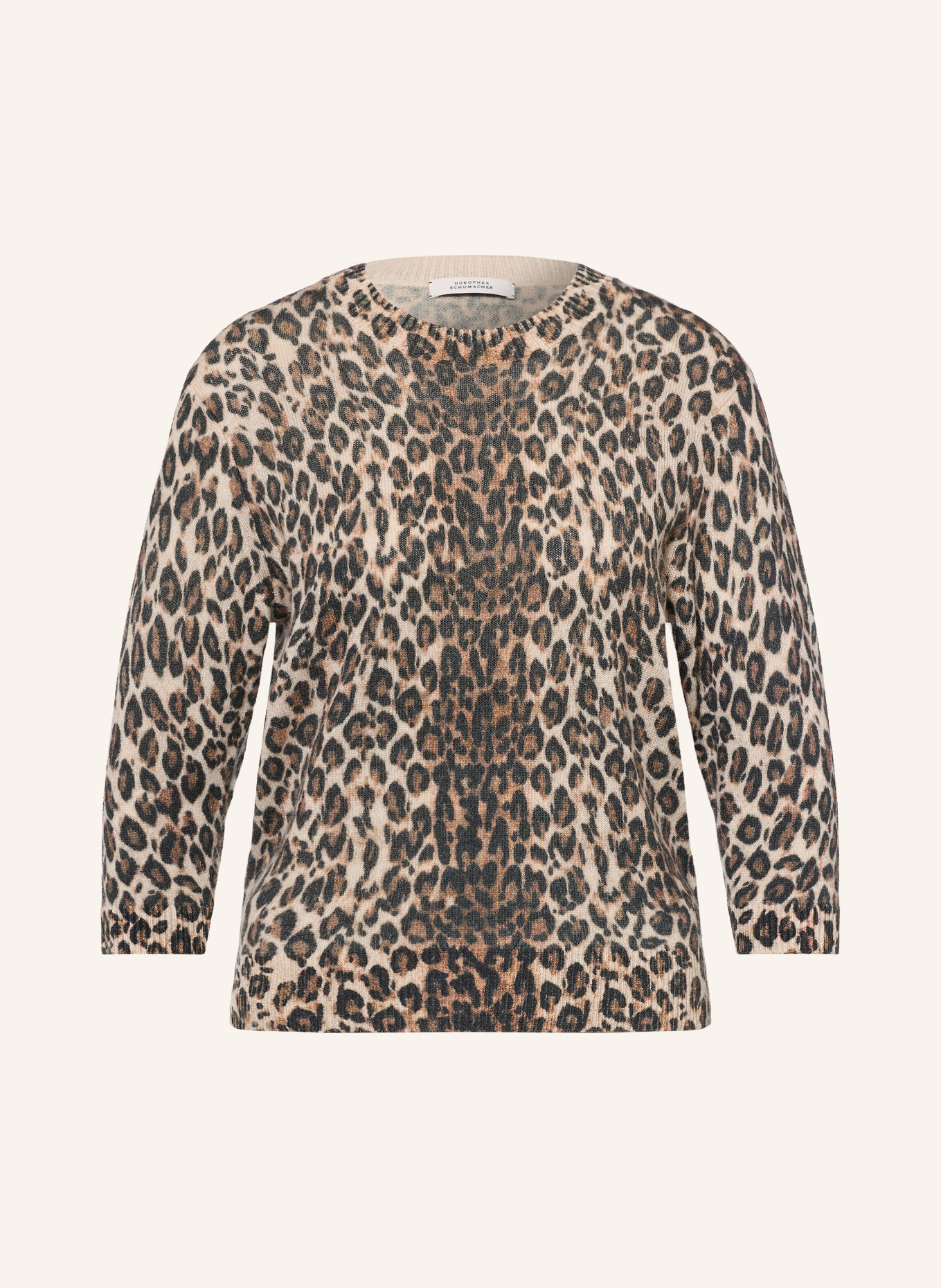 DOROTHEE SCHUMACHER LEOPARD STATEMENTS Sweater with Cashmere and 3/4-Length Sleeves: BEIGE / BROWN / BLACK