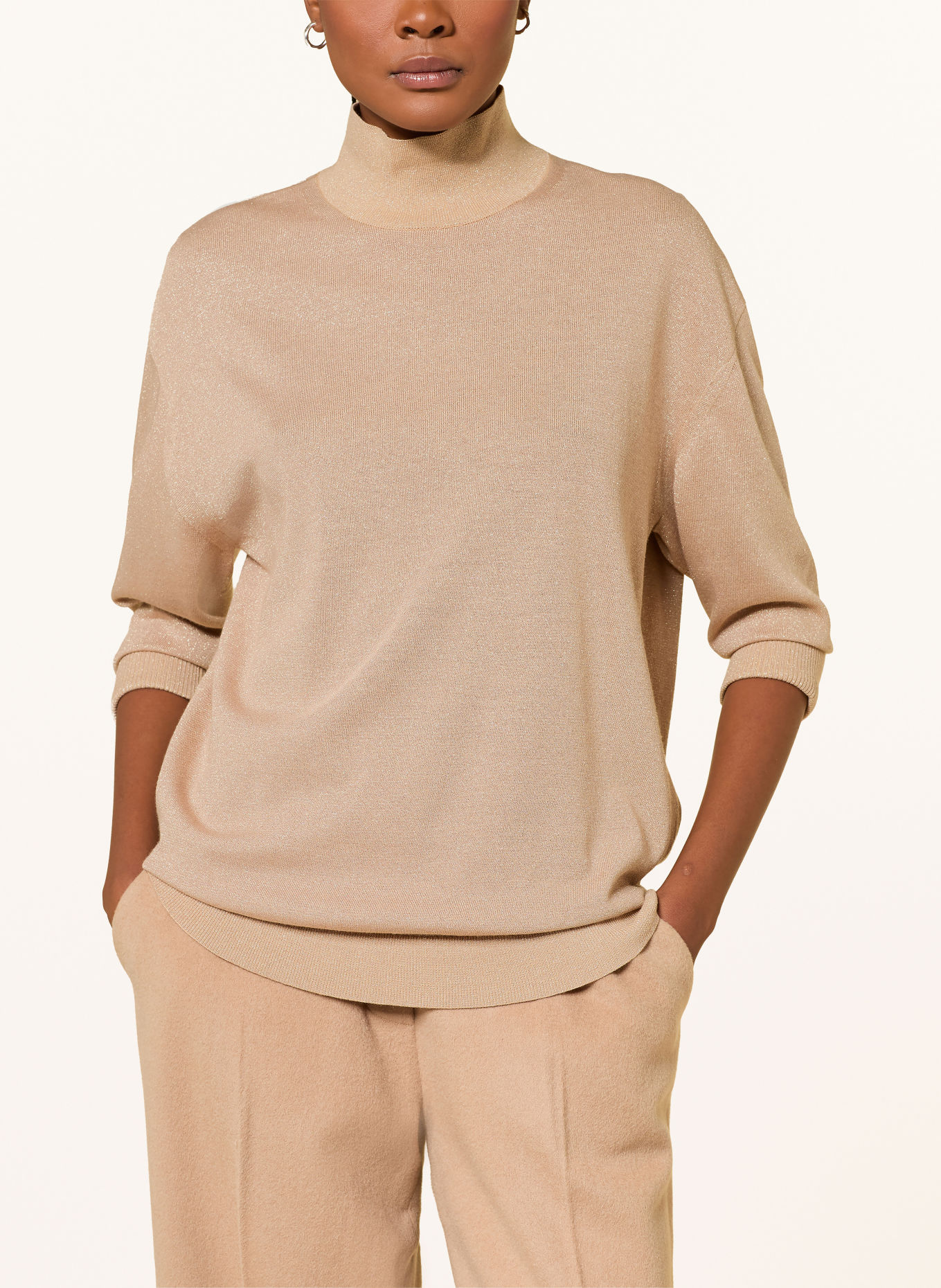 DOROTHEE SCHUMACHER SHIMMERING MERINO Sweater with 3/4-Sleeve: CAMEL