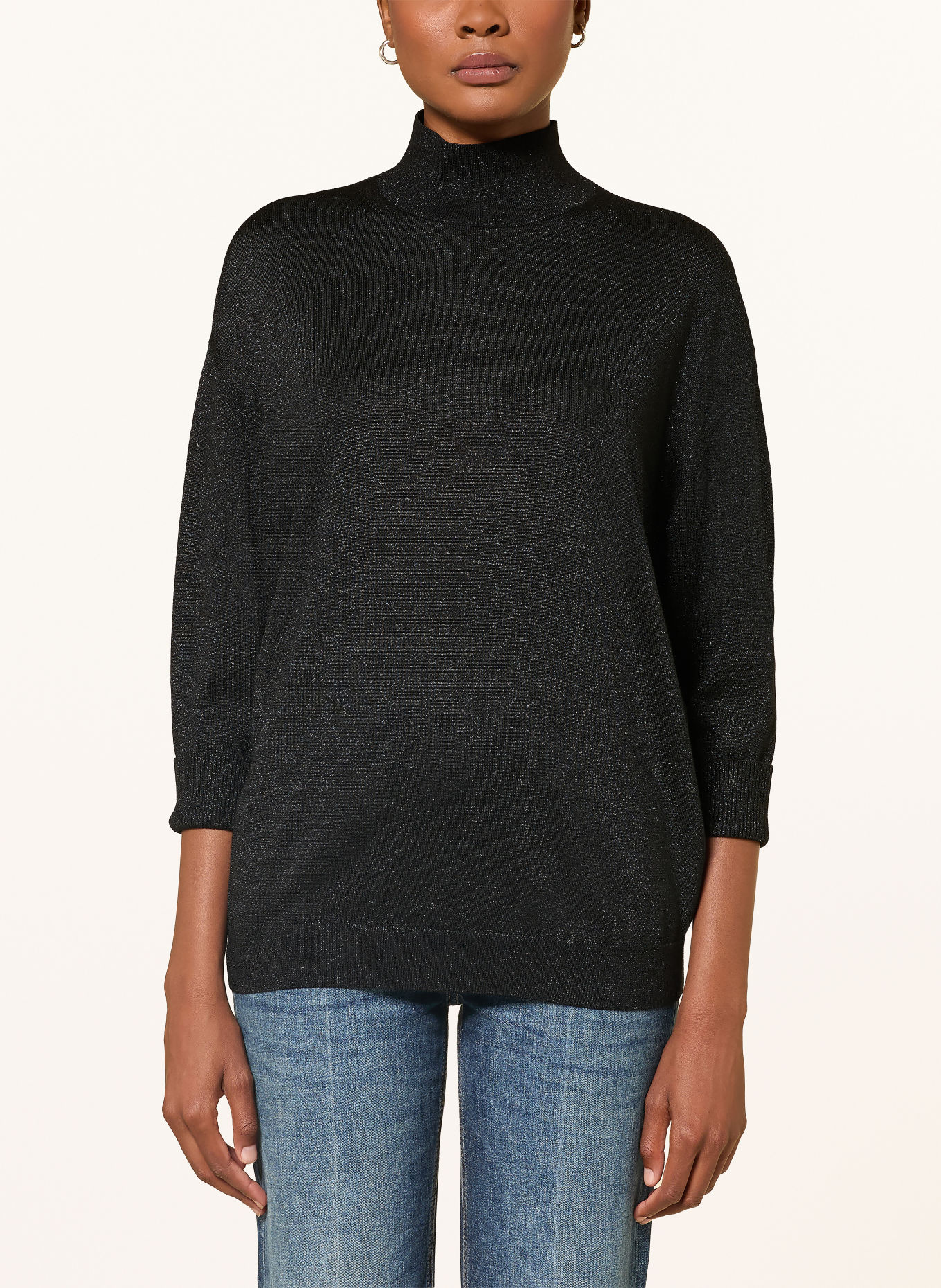 DOROTHEE SCHUMACHER SHIMMERING MERINO Sweater with 3/4-Sleeve: BLACK