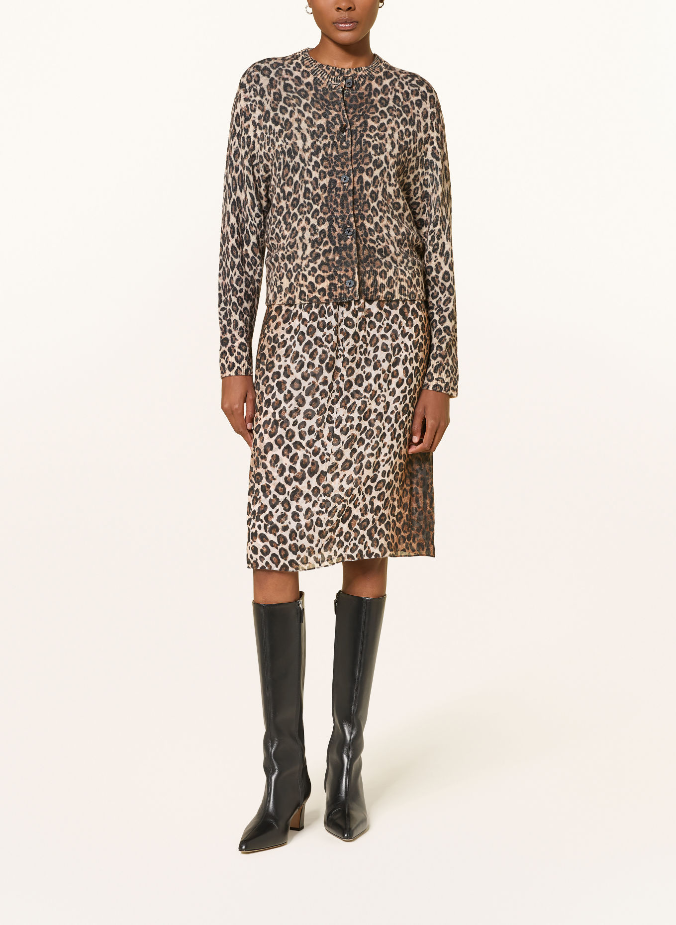 DOROTHEE SCHUMACHER LEOPARD STATEMENTS Cardigan with Cashmere: BEIGE / BROWN / BLACK