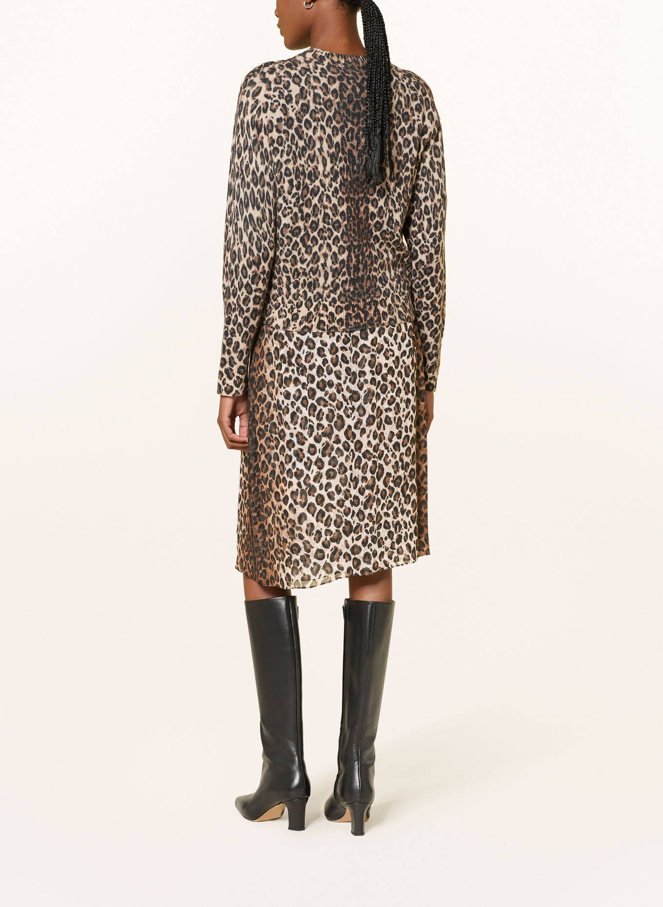 DOROTHEE SCHUMACHER LEOPARD STATEMENTS Cardigan with Cashmere: BEIGE / BROWN / BLACK
