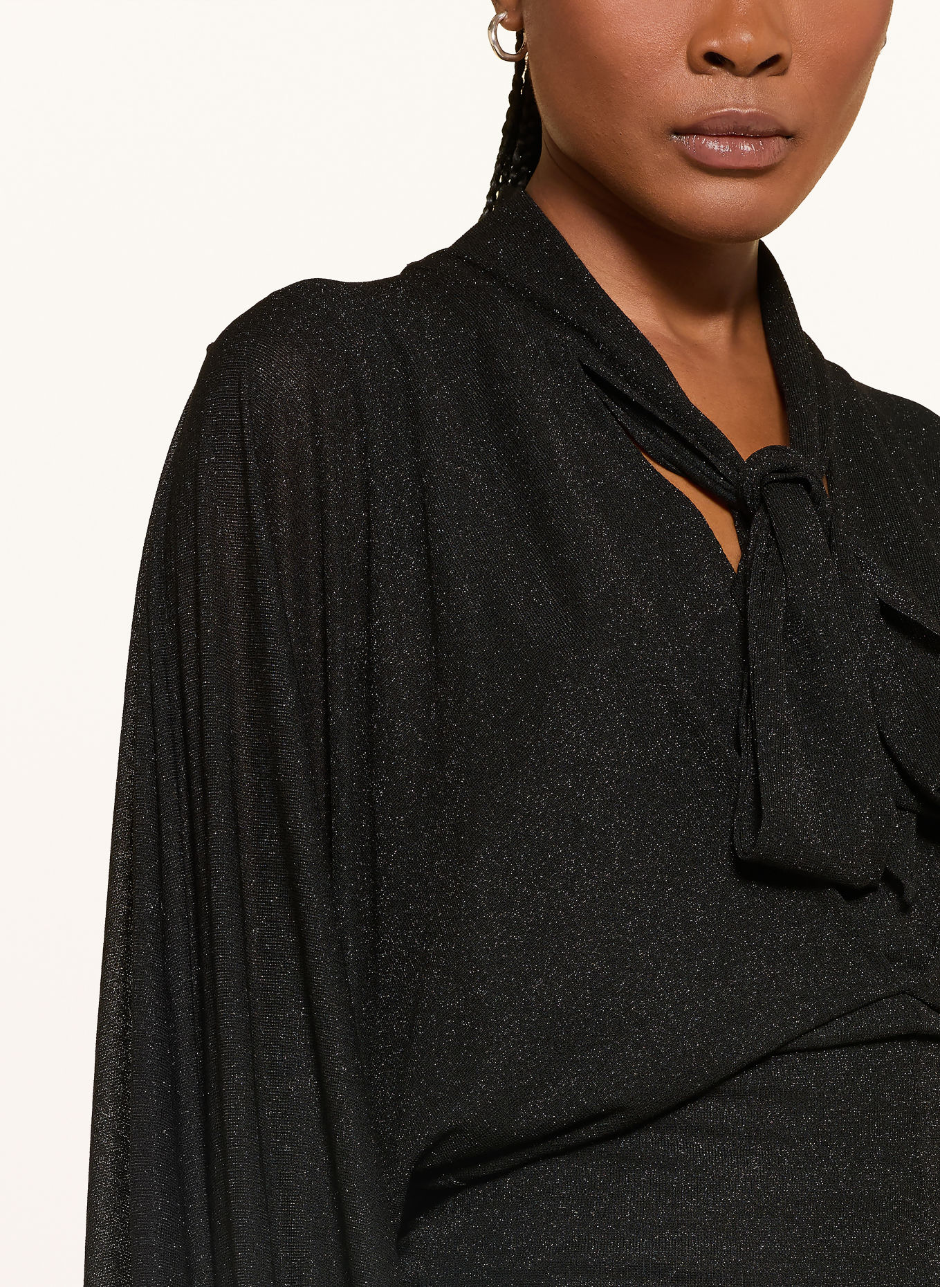 DOROTHEE SCHUMACHER SOFT SHIMMER Tie-neck blouse with Glitter Yarn: BLACK