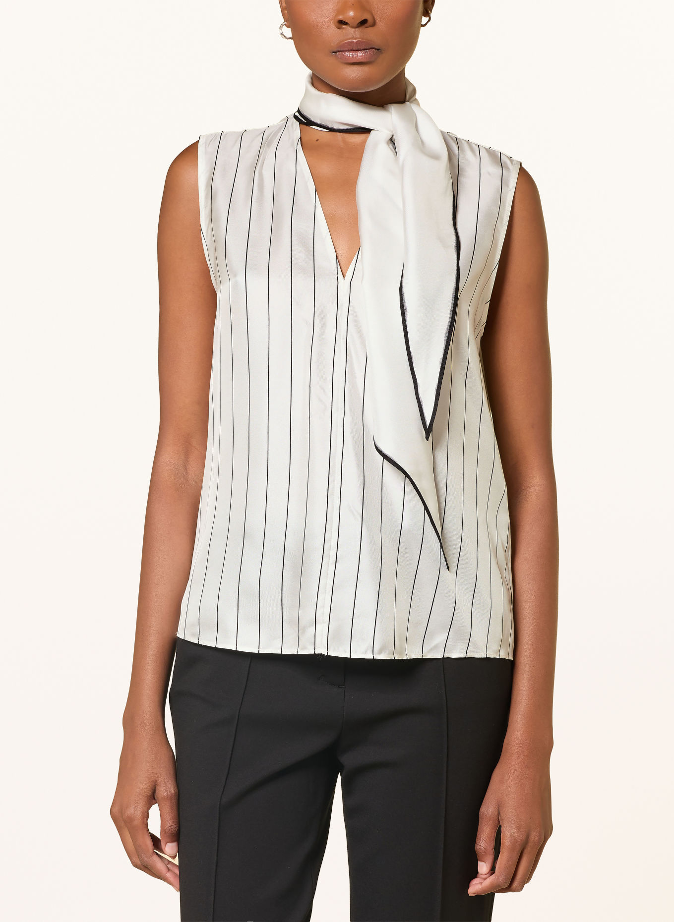 DOROTHEE SCHUMACHER Seidentop STRIPES WITH A TWIST mit Schluppe: WEISS / SCHWARZ