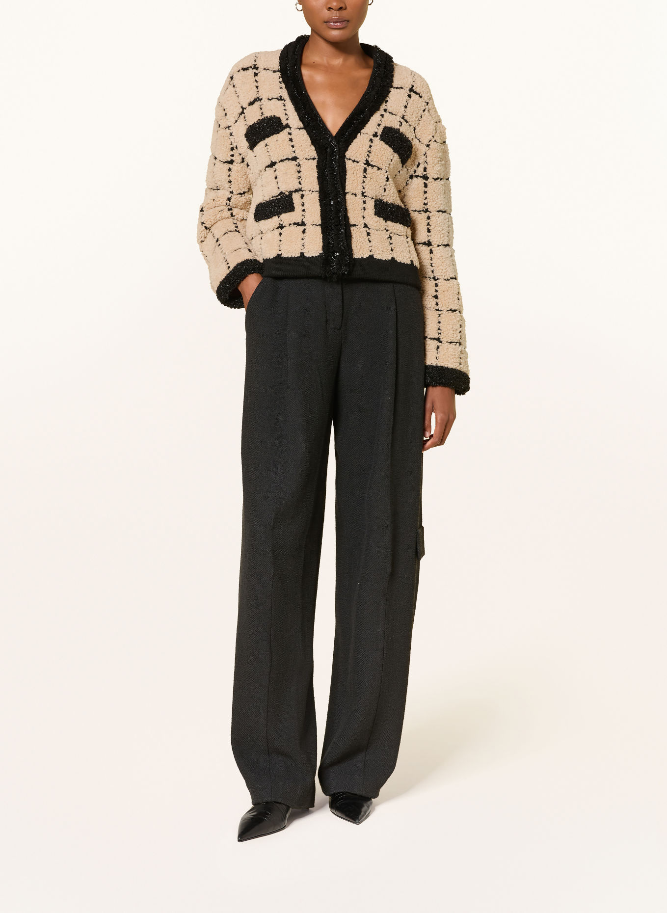 DOROTHEE SCHUMACHER TIMELESS CHIC Cardigan with Alpaca and Glitter Yarn: BEIGE / BLACK