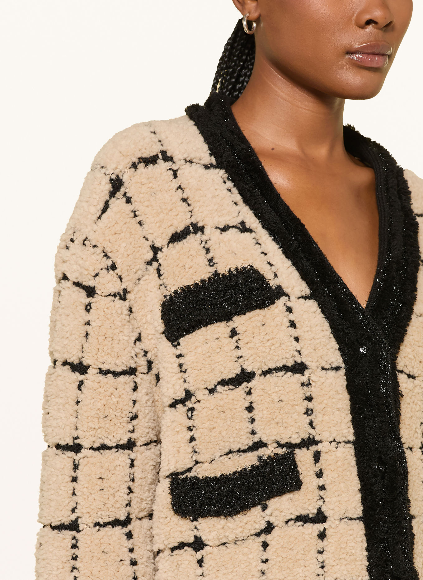 DOROTHEE SCHUMACHER TIMELESS CHIC Cardigan with Alpaca and Glitter Yarn: BEIGE / BLACK