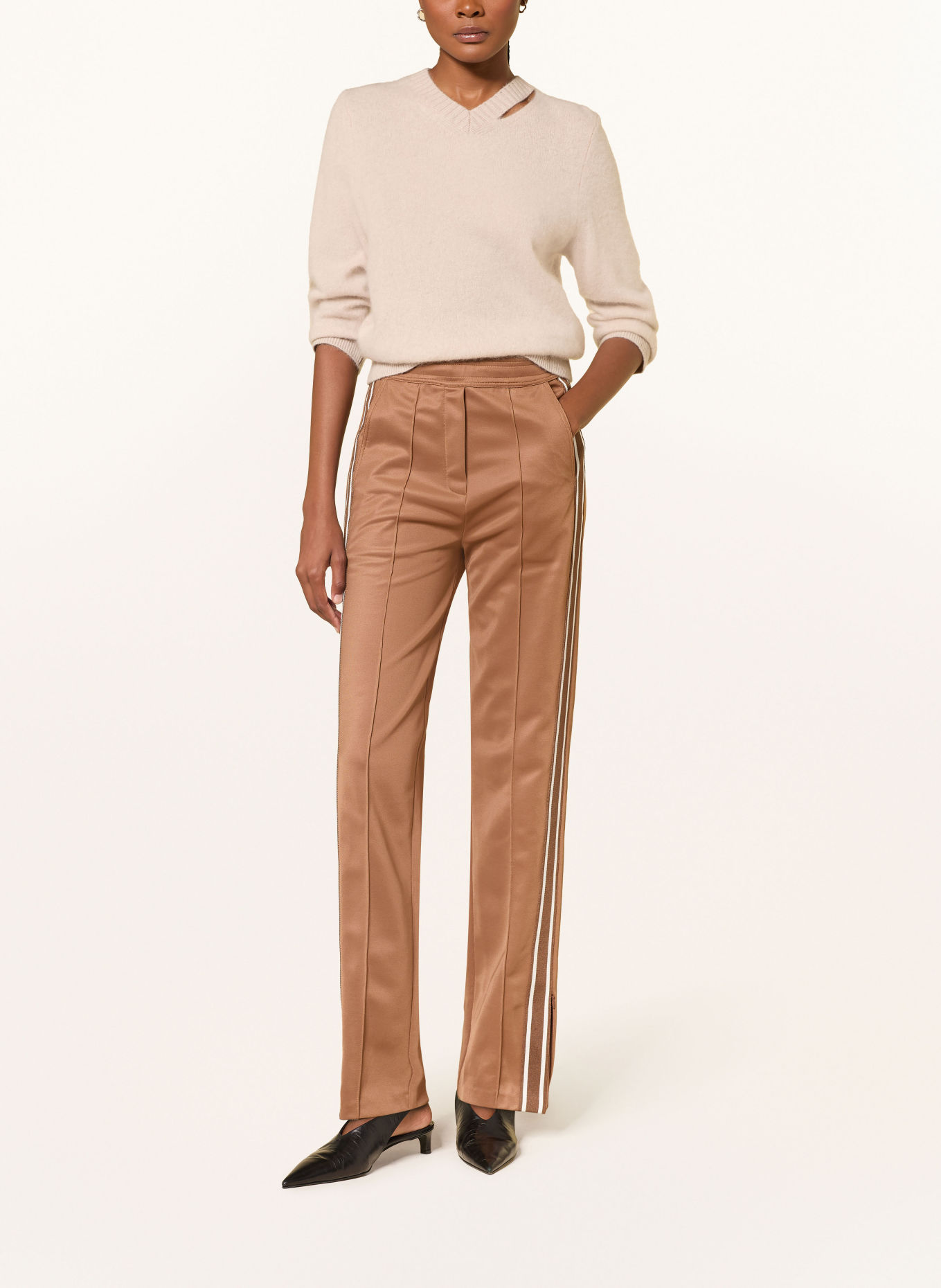 DOROTHEE SCHUMACHER EVERYDAY COOL Trousers with Braided Trim: LIGHT BROWN / DARK BROWN / WHITE