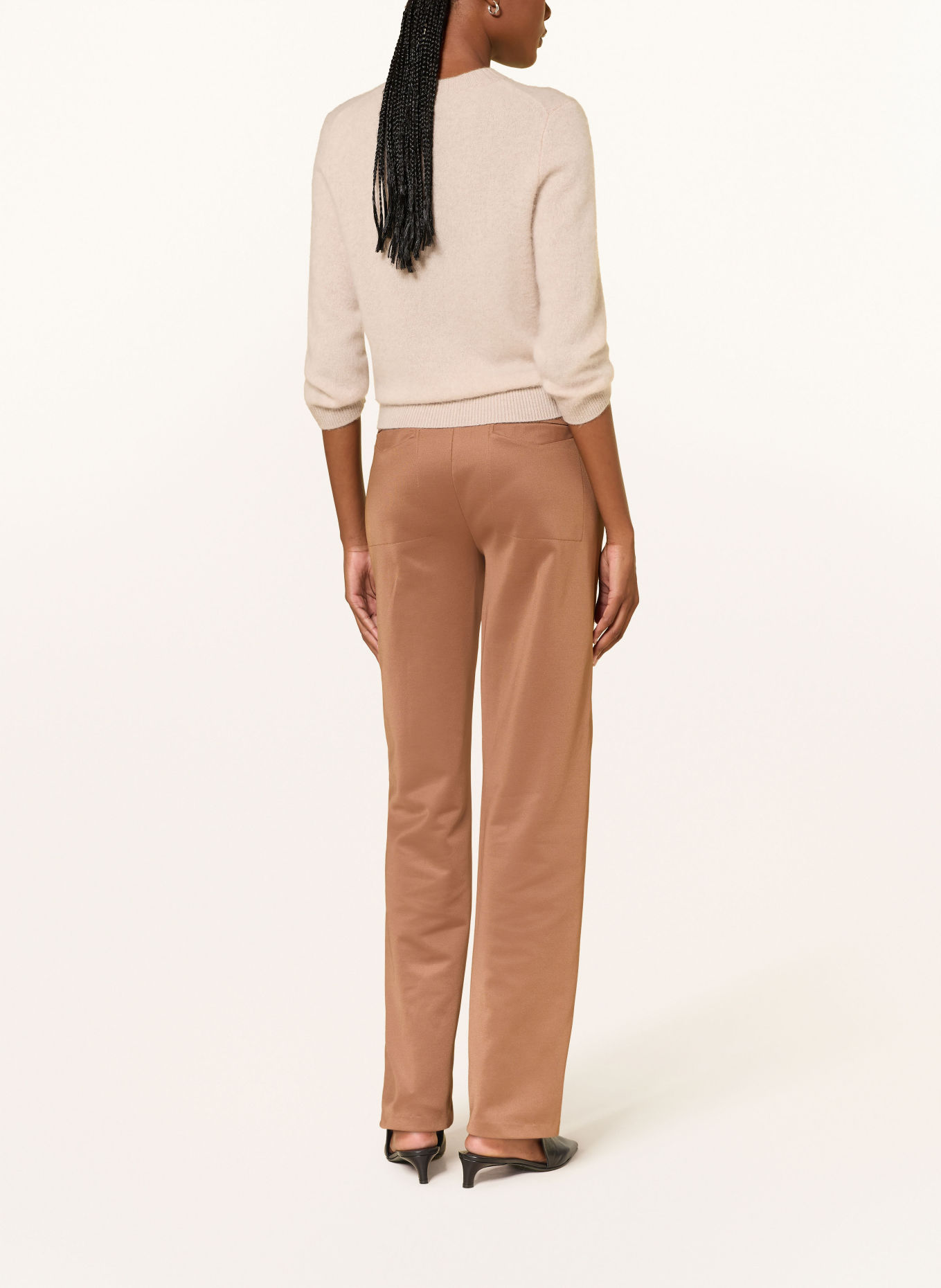 DOROTHEE SCHUMACHER EVERYDAY COOL Trousers with Braided Trim: LIGHT BROWN / DARK BROWN / WHITE